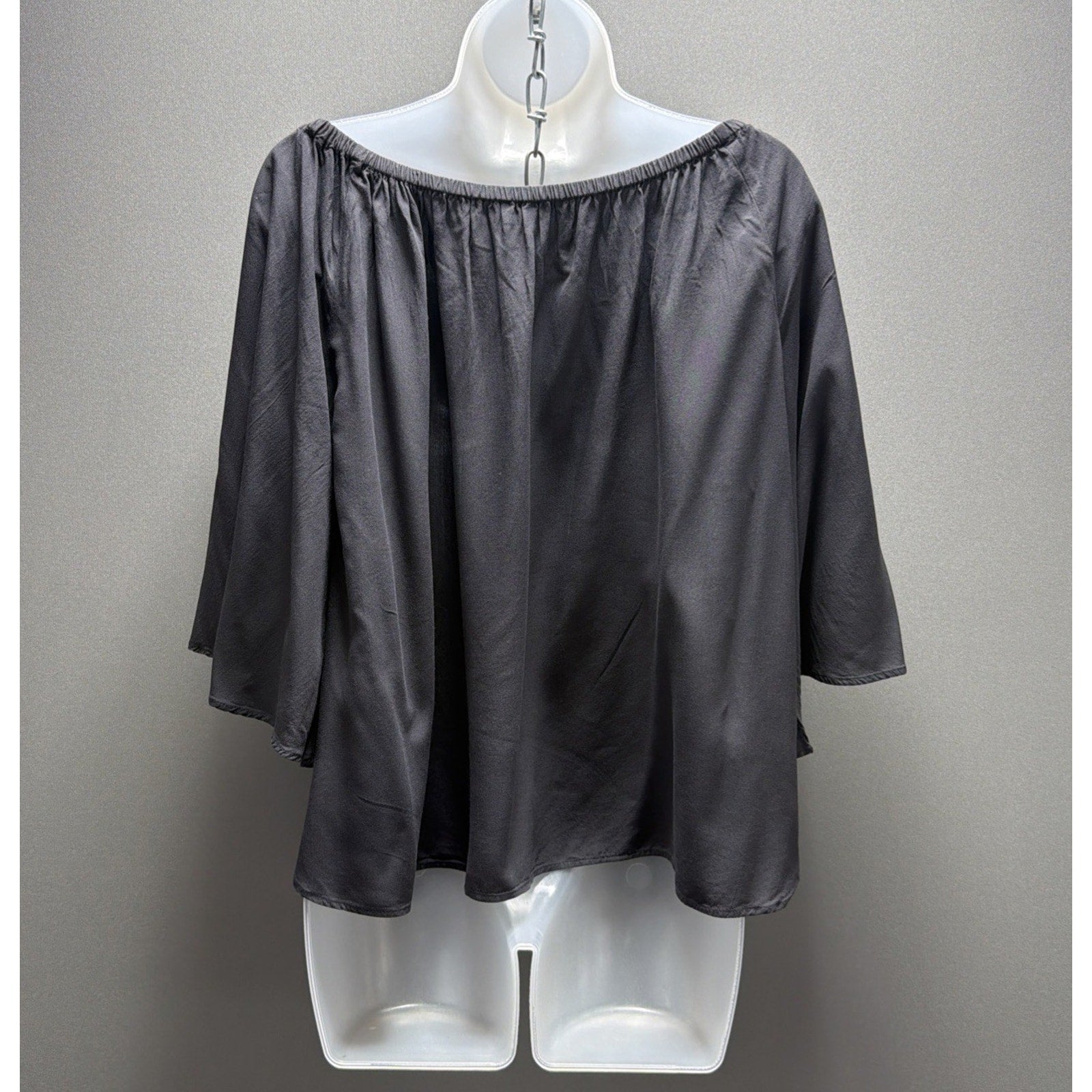 Loft Blouse Women's Large Gray Boat Neck Bell Sleeve Viscose Top