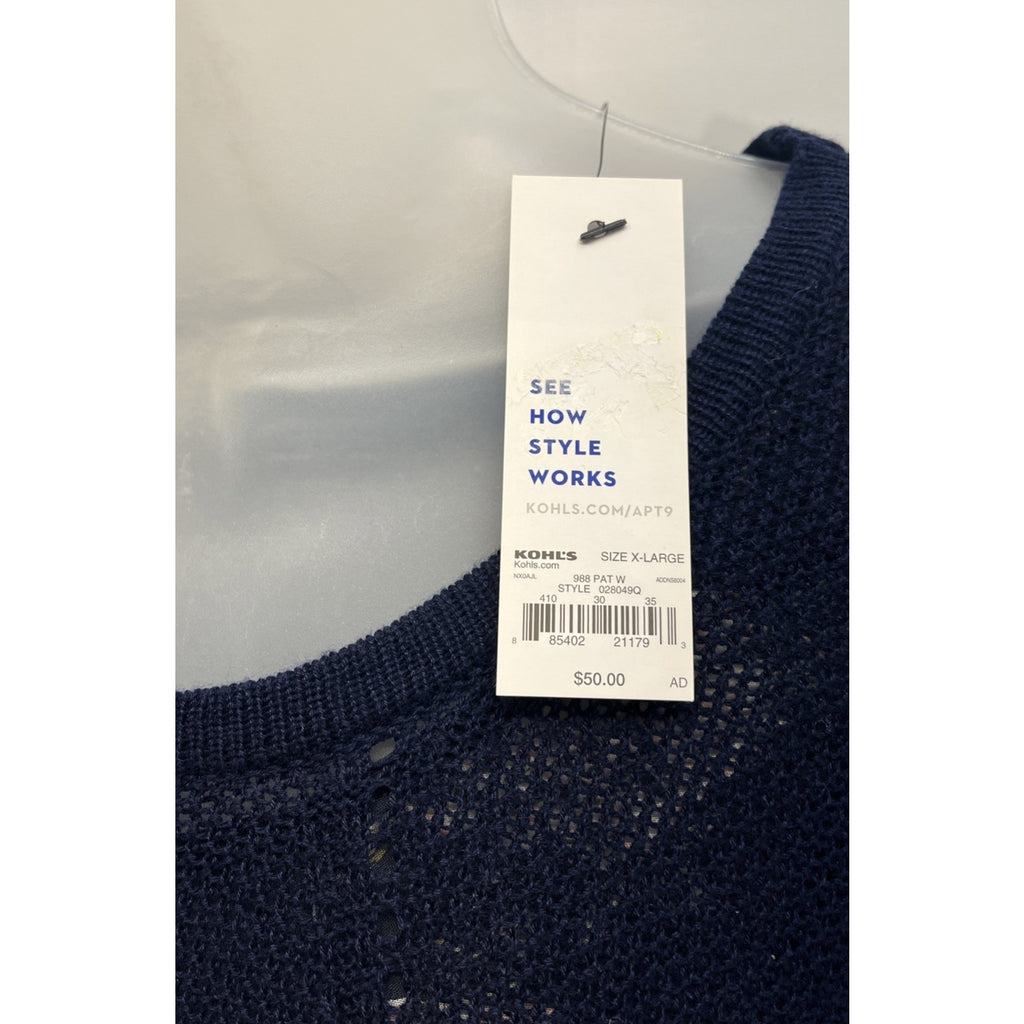 NWT APT. 9 Women’s Round Collar Long Sleeve Lined Sweater Navy Blue Sz XL