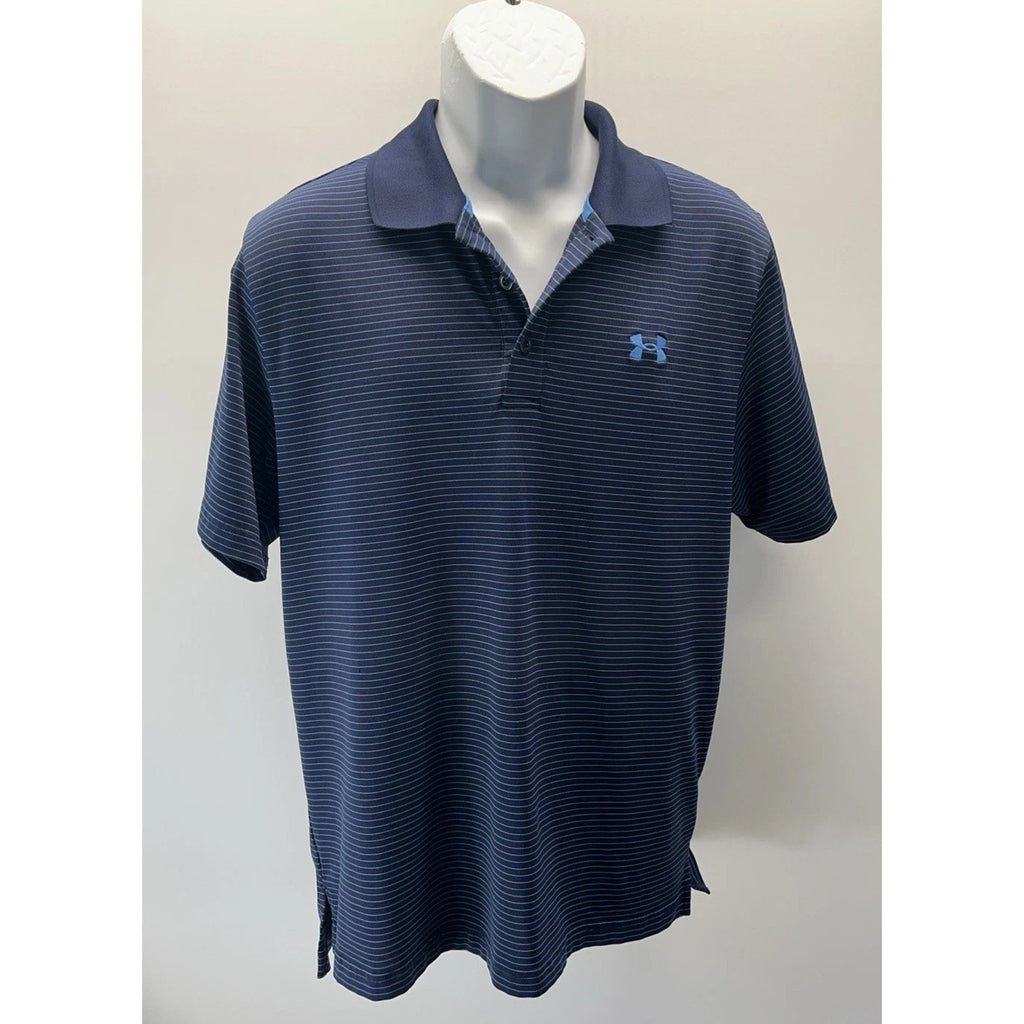Under Armour Men's UA Matchplay Stripe Polo Shirt Blue Medium Activewear Logo