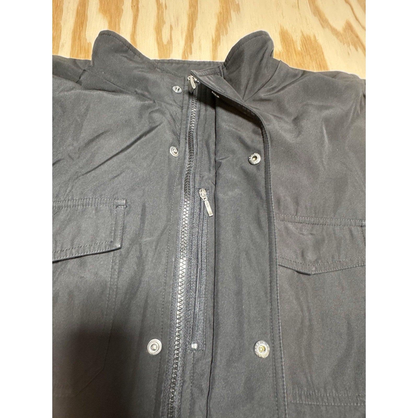 Structure Mens L Black Utility Field Jacket Full Zip Snap Pockets Insulated Coat