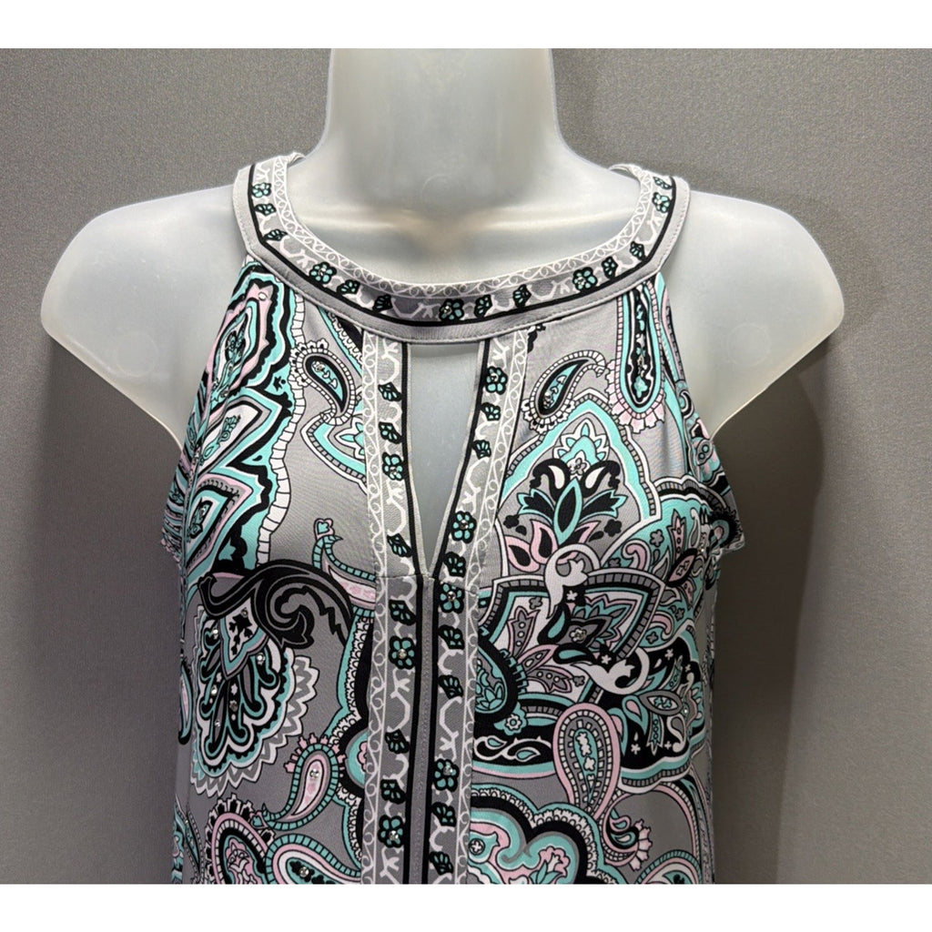 INC International Concepts Halter Sheath Dress XS Paisley Rhinestones Stretch