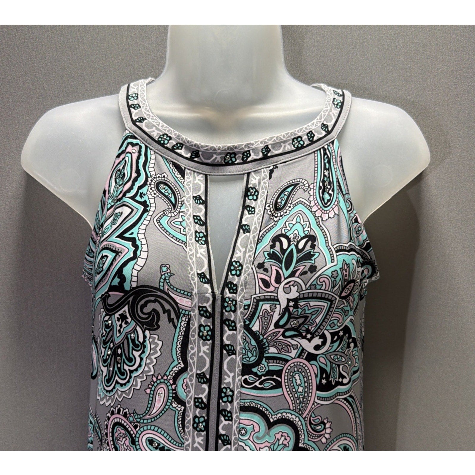 INC International Concepts Halter Sheath Dress XS Paisley Rhinestones Stretch