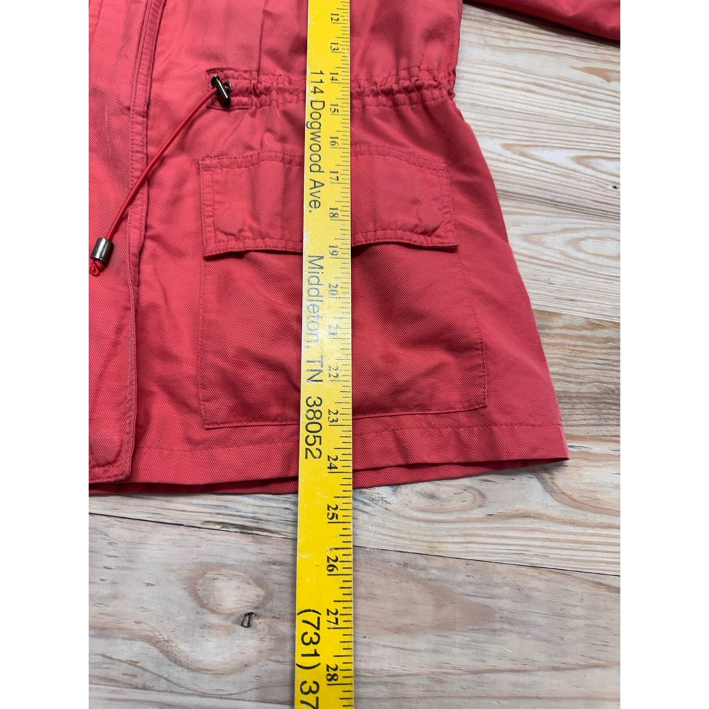 Liz & Co Orange Cinch Waist Hooded Lightweight Jacket Size Petite L