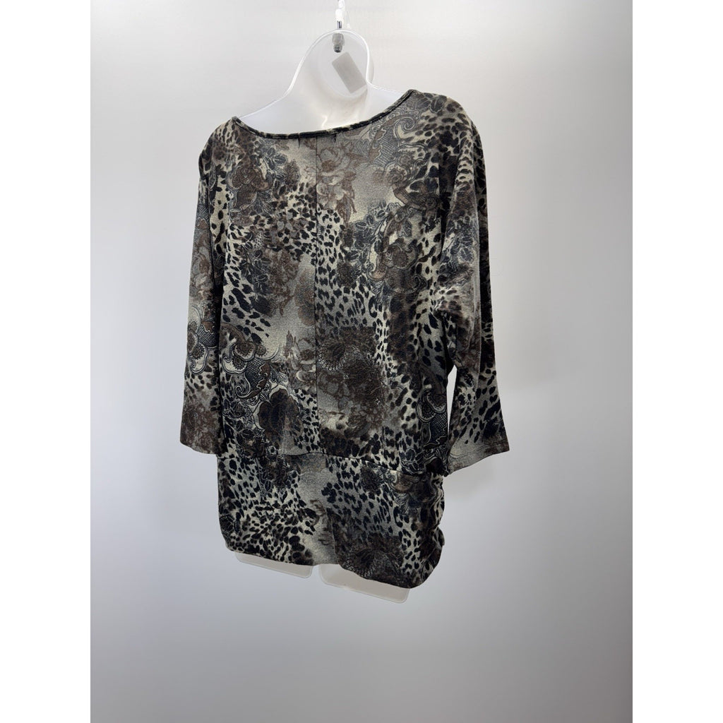 VINTAGE SUZIE Animal Print Cowl Neck Blouse Green Size Medium Lightweight Casual