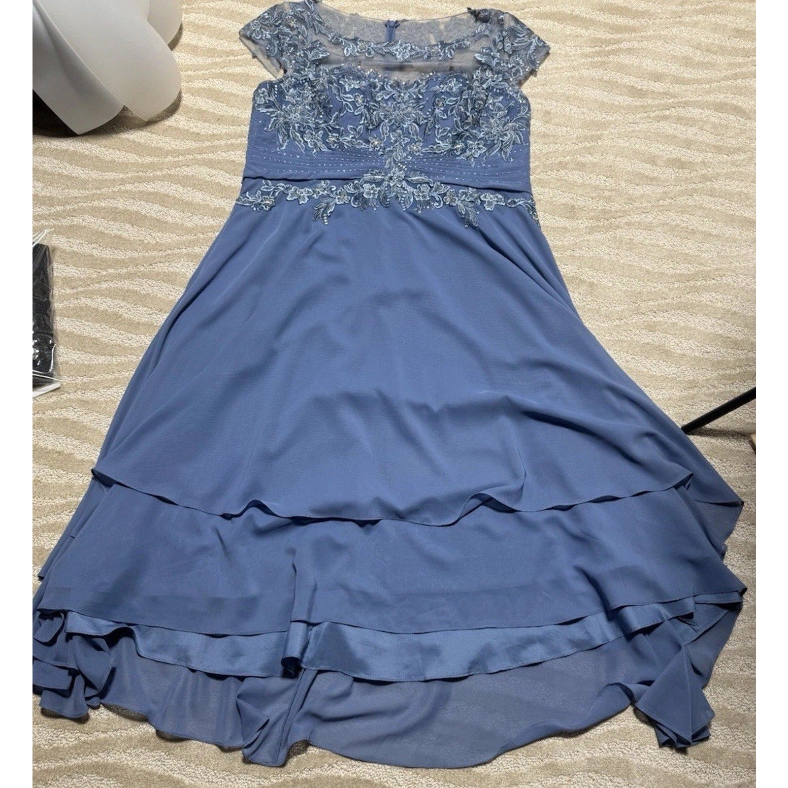 JJ’s House Dusty Blue Lace Applique Chiffon Mother of the Bride Dress Womens 22