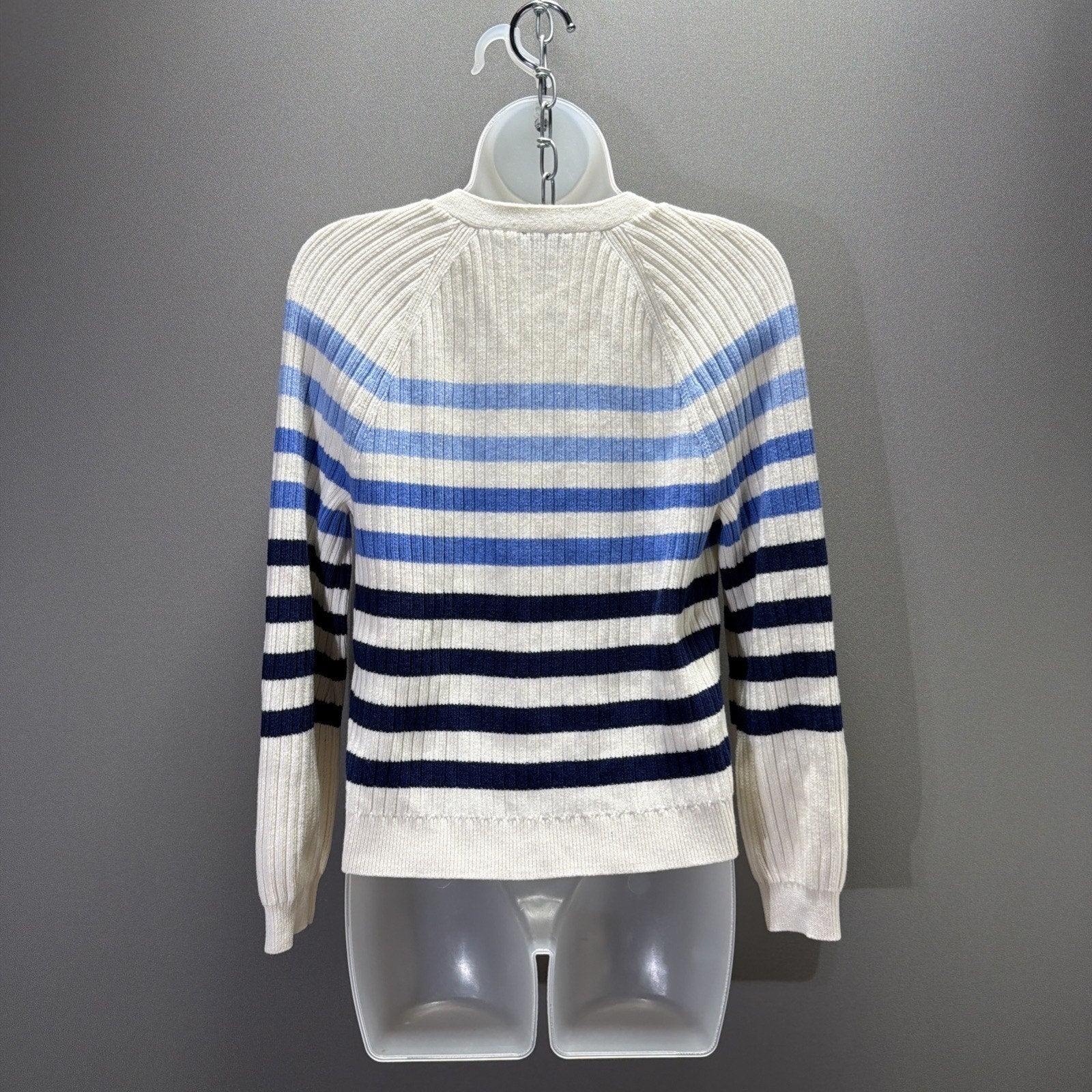 NWT TALBOTS IVORY/MULTI BLUE BRETON STRIPED V-NECK SWEATER SIZE SMALL PETITE