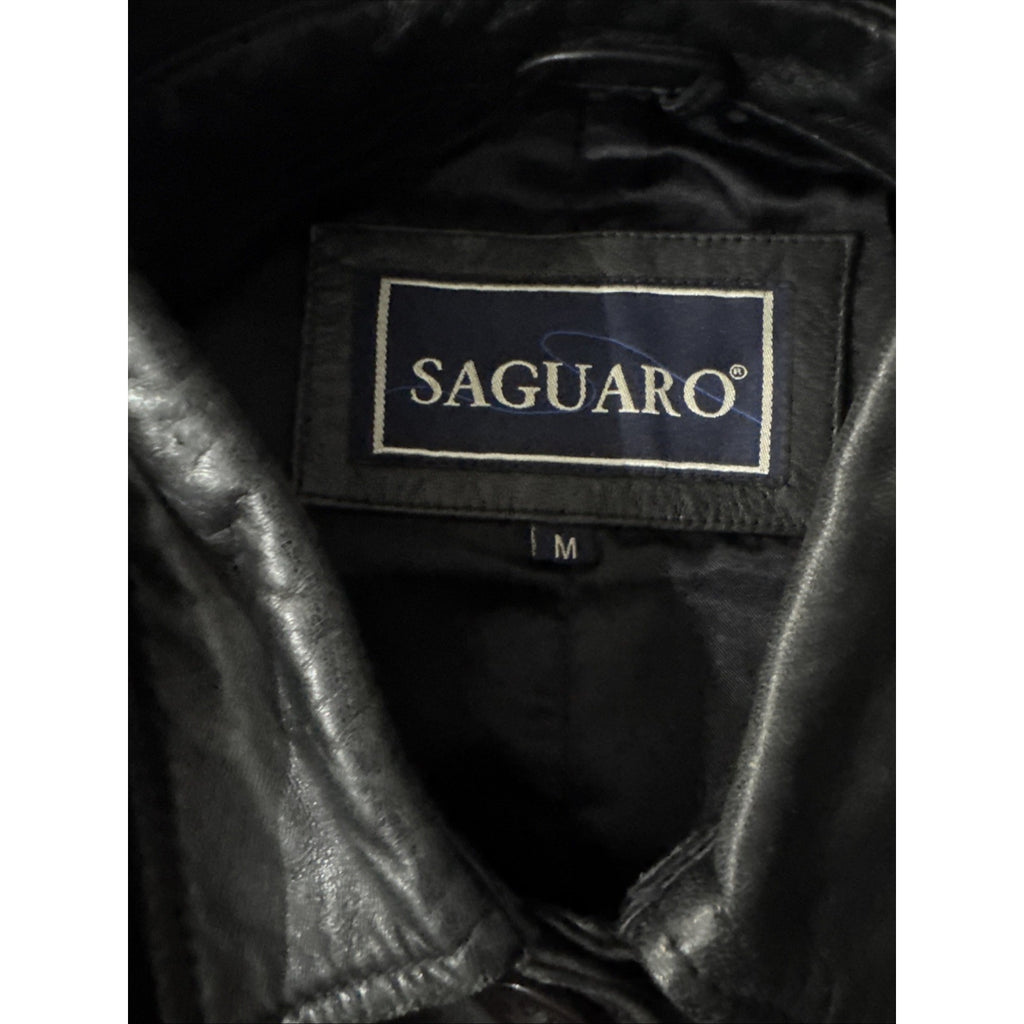 SAGUARO Black GENUINE LEATHER Jacket Women's Size M Reg Lined Coat Buttons