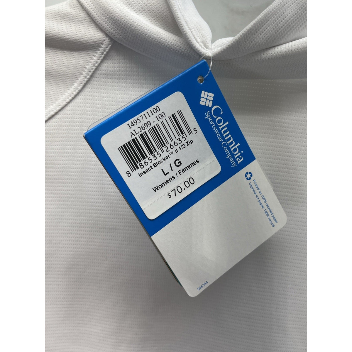 NWT Columbia Sportswear Lightweight Jacket Insect Blocker 1/2 Zip Size L White