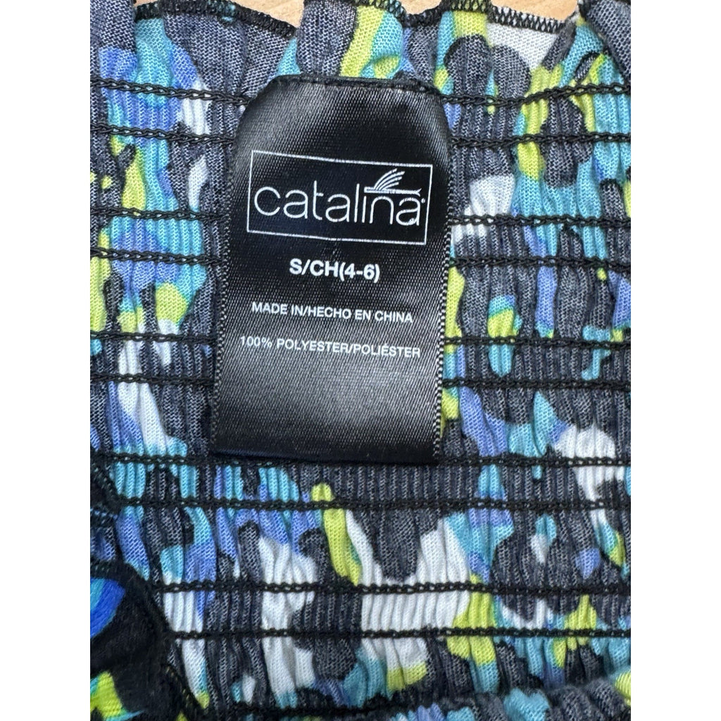 CATALINA Blue,Black & Yellow Animal Print Smocked Knit Maxi Dress Women’s Small
