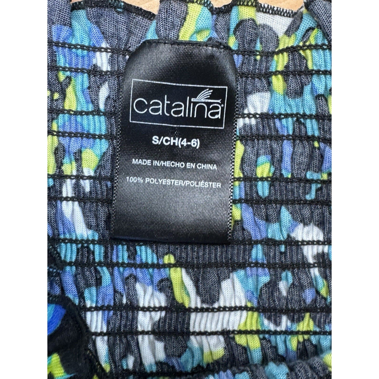 CATALINA Blue,Black & Yellow Animal Print Smocked Knit Maxi Dress Women’s Small