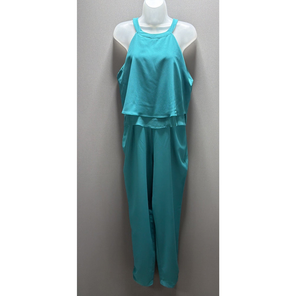 Vintage Sears Metaphor Womens 10Jumpsuit Sleeveless Pockets Teal NWT Stretch