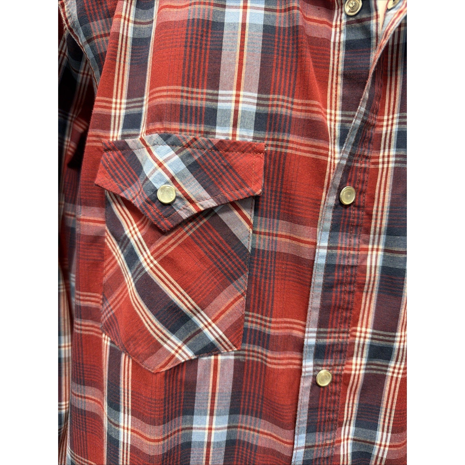High Noon Western Shirt Mens Large Tall Red Blue Plaid Pearl Snap Long Sleeve