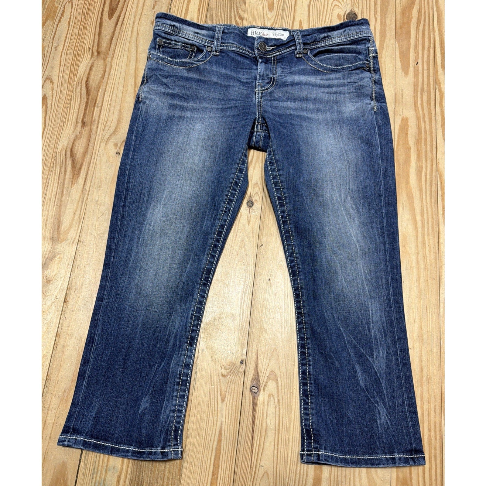 BKE Denim Payton Mid Rise Capri Jeans, Women’s 31 (ABK629) Thick Stitch Western