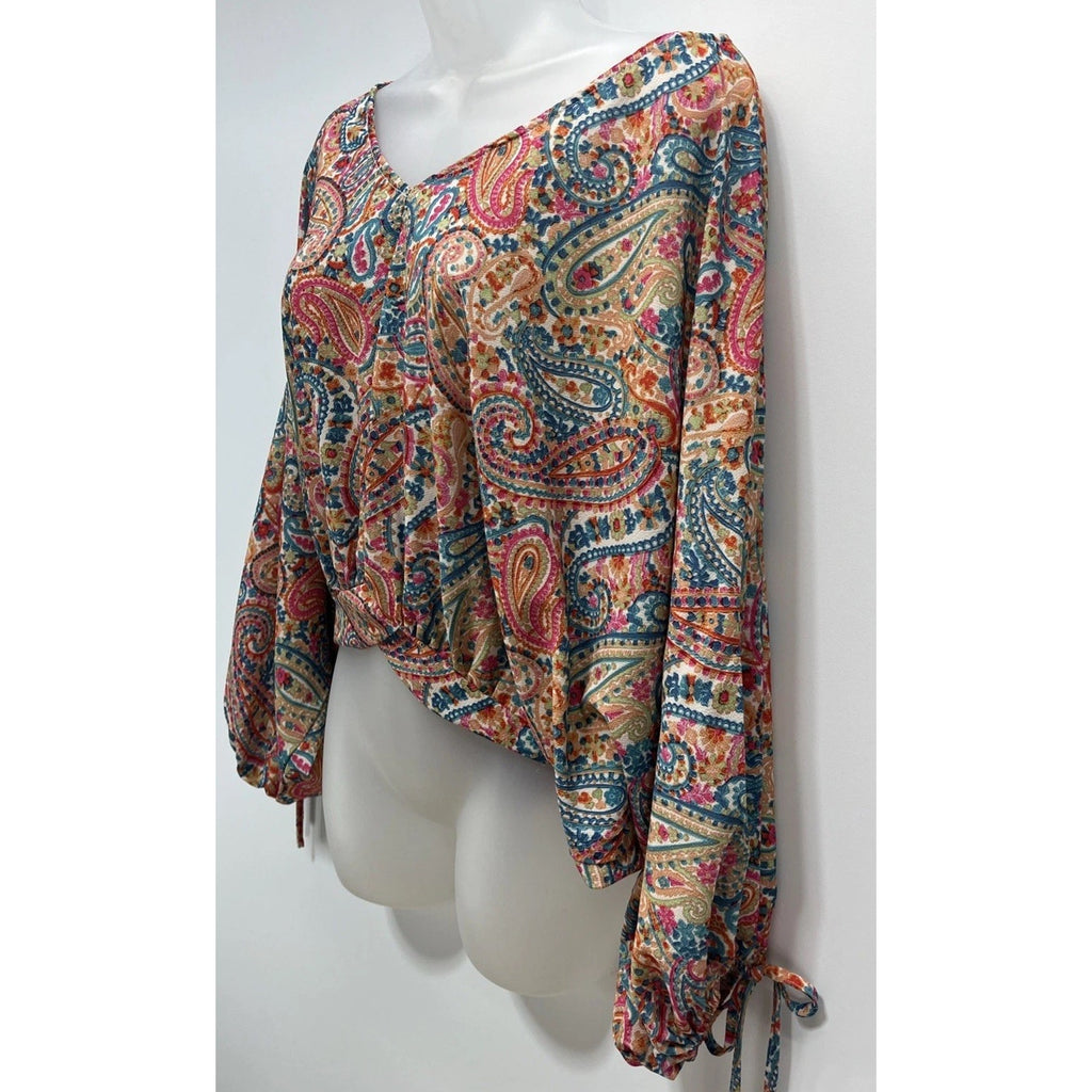 Umgee Women's Paisley Dolman Sleeve V-Neck Blouse Blue Pink Yellow Size S