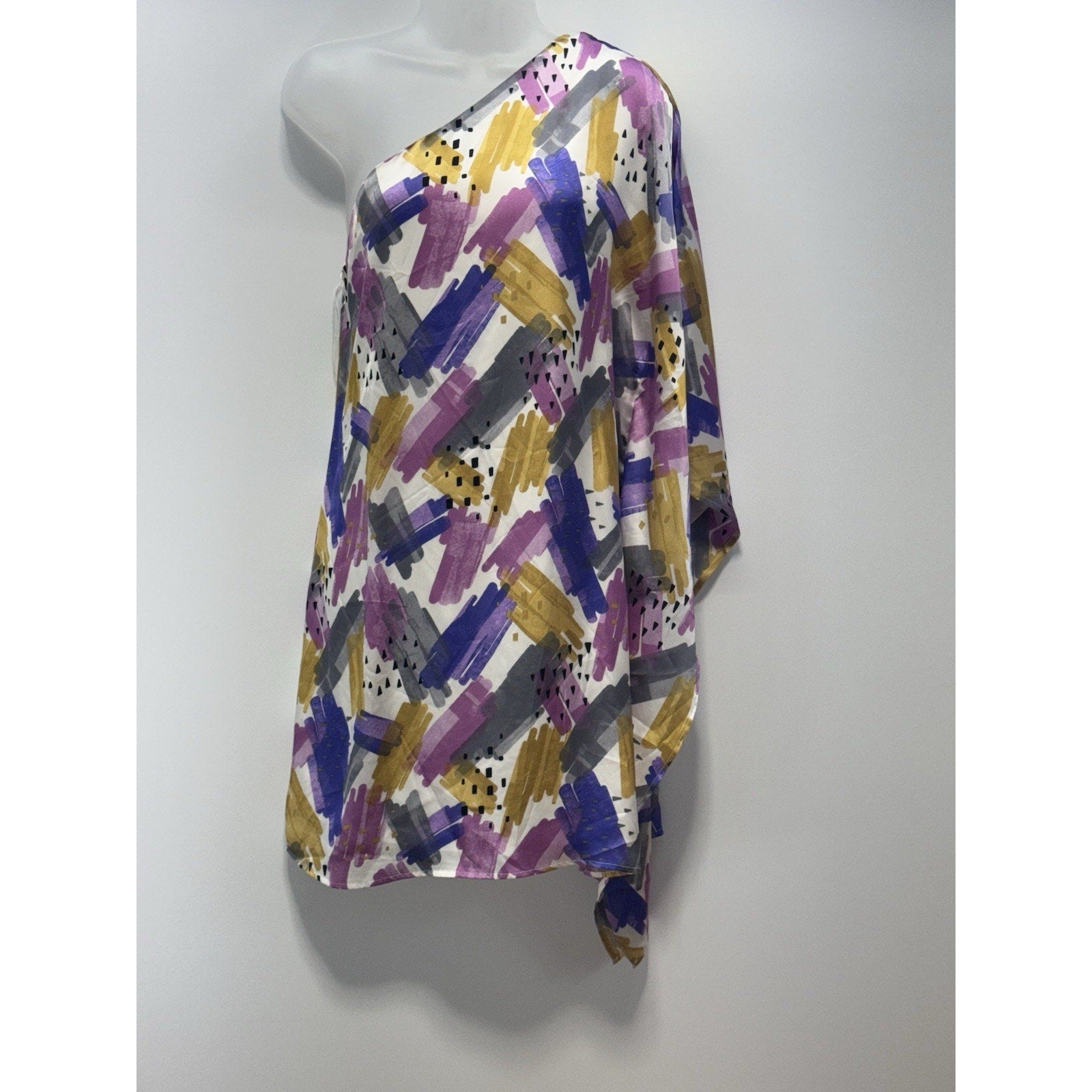 Perfectly Priscilla Abstract Print Dress Multicolor Off One Shoulder Dress 2/4