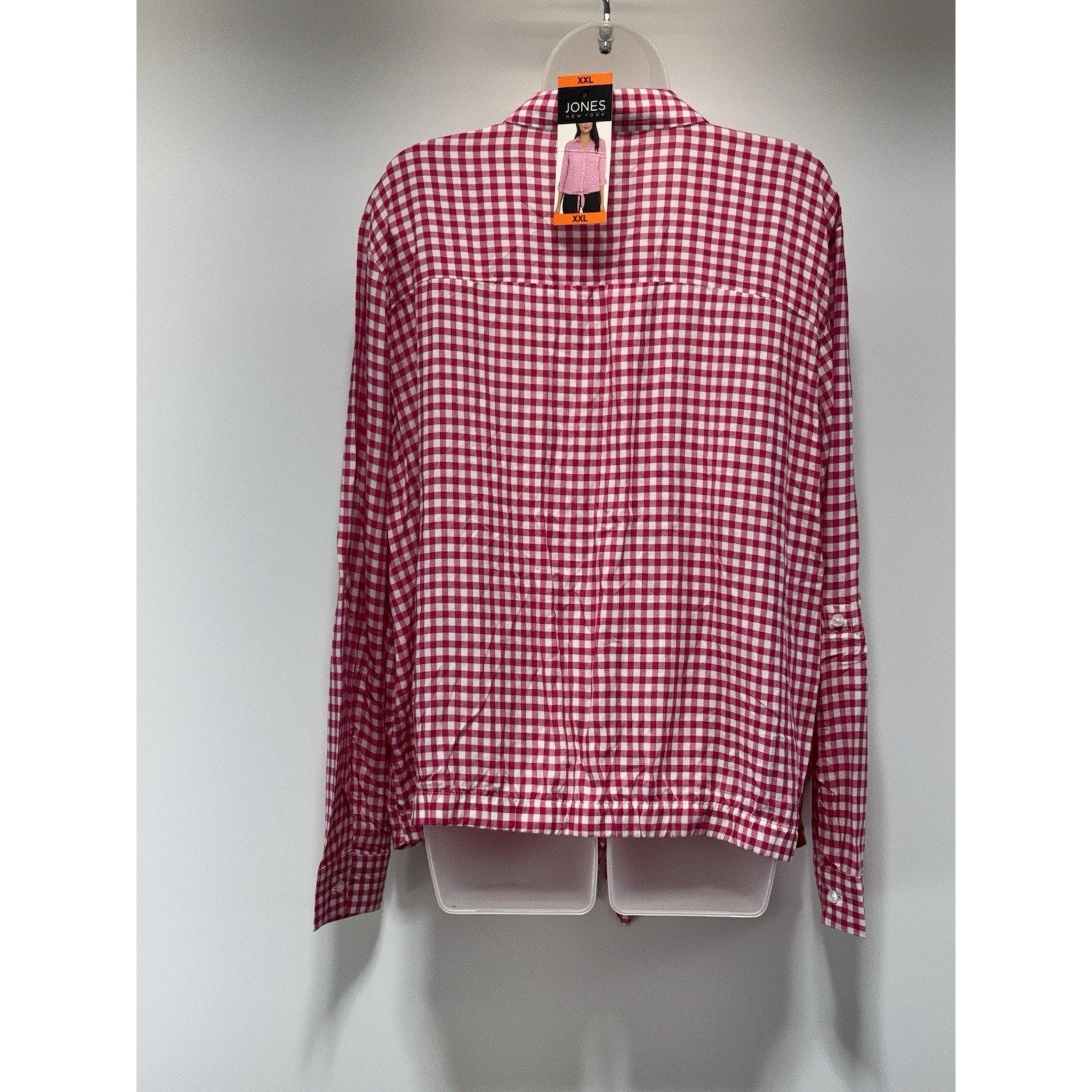 Jones New York Button Down Tie Pink White Gingham Blouse Women’s Size XXL NWT