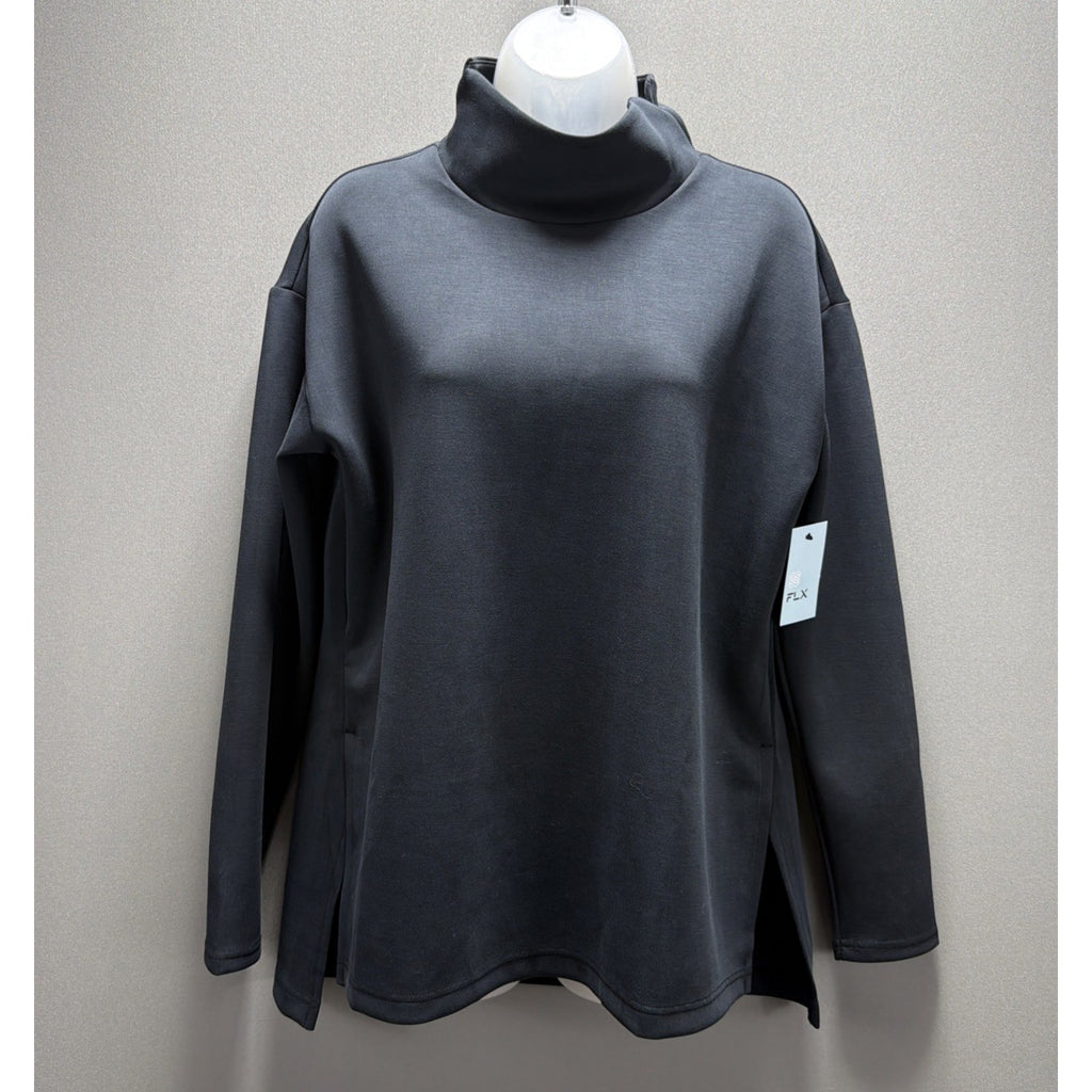 FLX Solace Mock Neck Top Womens S Mineral Black 4-Way Stretch Tunic WX43A124RS