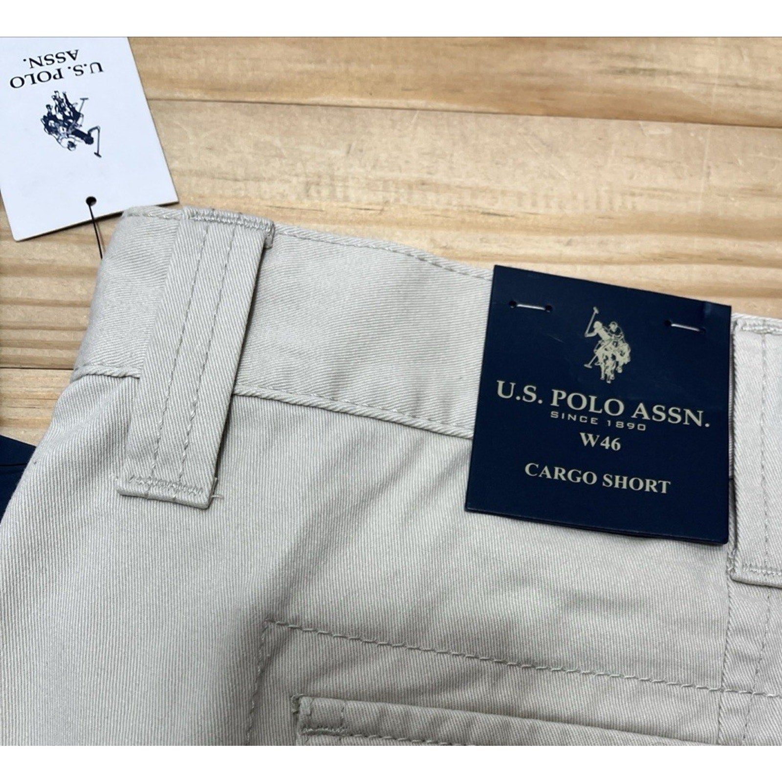 Men's U.S. Polo Assn 6-Pocket Cargo Shorts Khaki Tan 11" Inseam No Stretch Sz 46