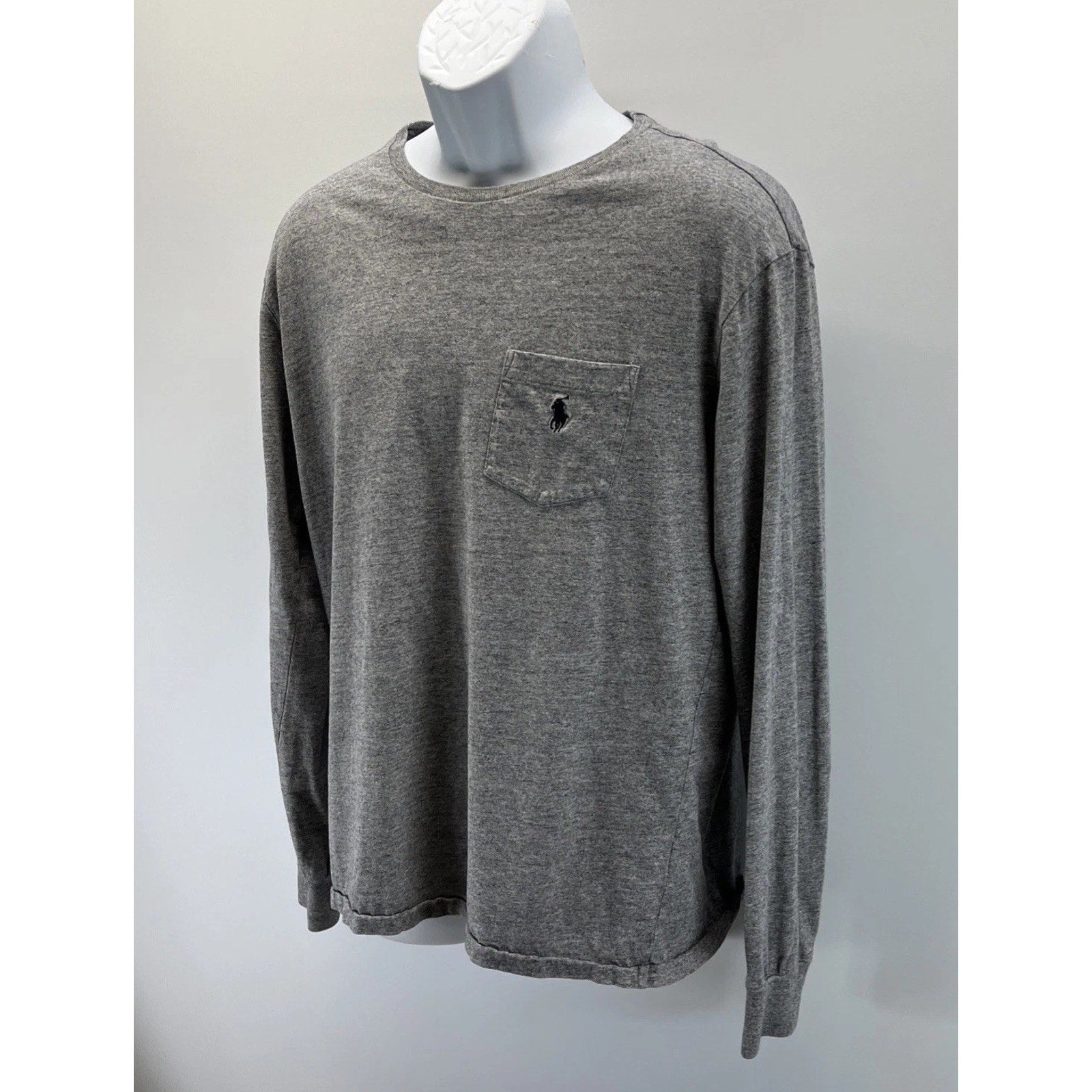 Polo Ralph Lauren Mens M Gray Long Sleeve Pocket T Shirt Black Pony Logo