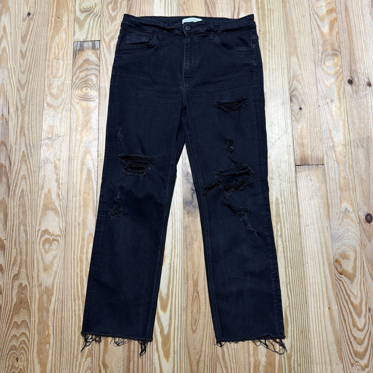 Flying Monkey Womens Hig Rise Slim Crop Jeans 30 Black Stretch Denim Raw Hem