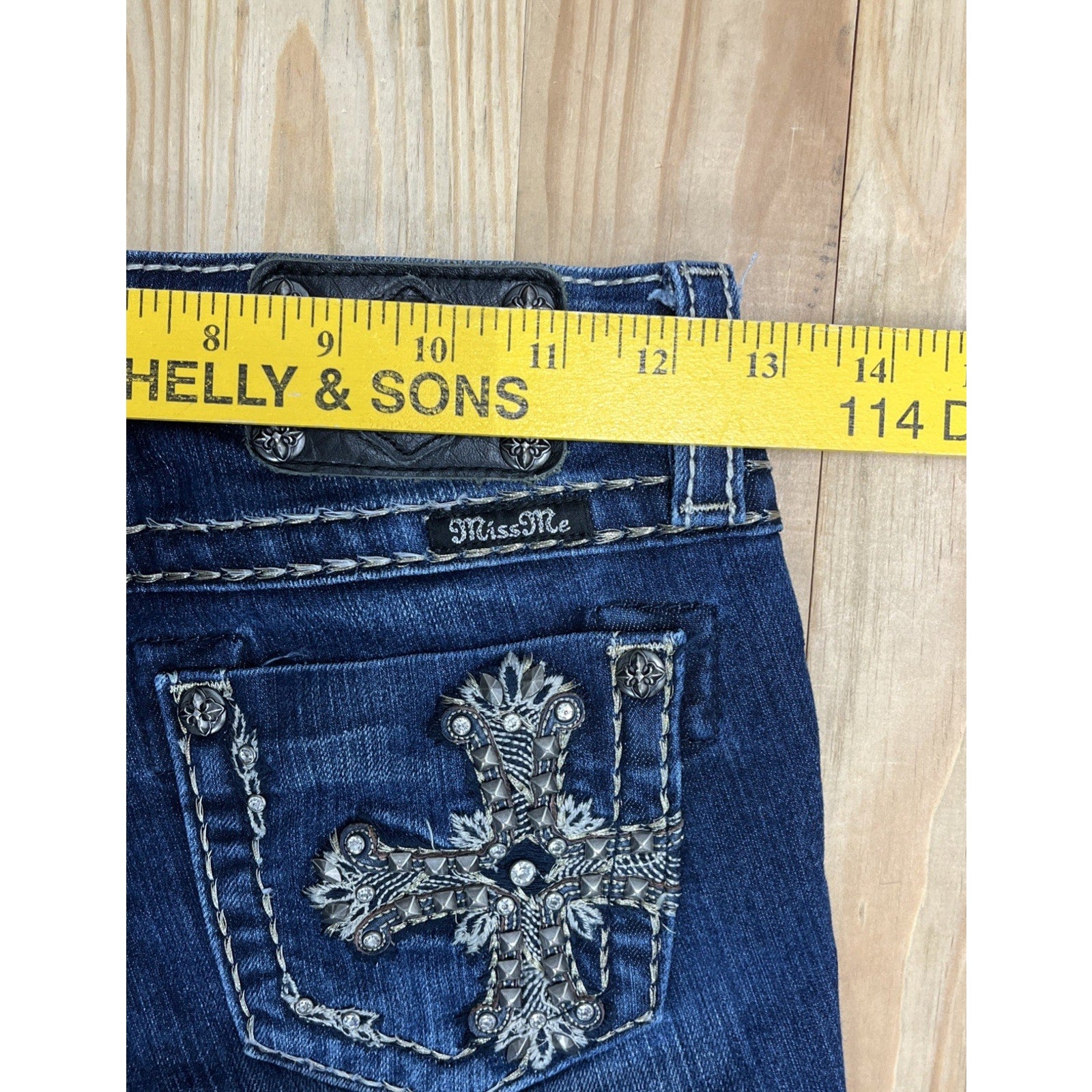 Miss Me Jeans Youth 12 Blue Denim Skinny Rhinestones Studs Dark Wash Women 25x29