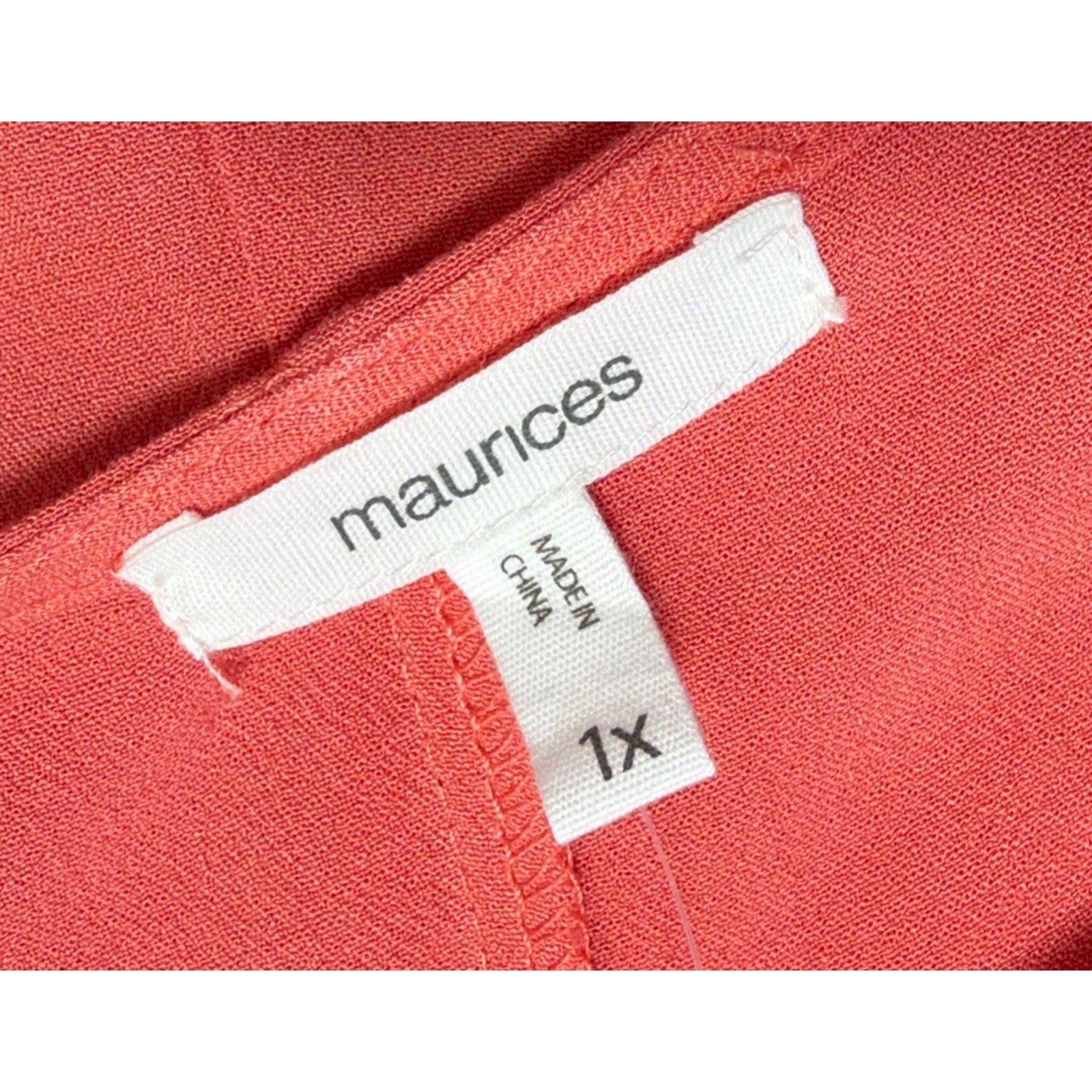 Maurices Women's Blouse 1X Coral Short Sleeve Floral Embroidered Pullover