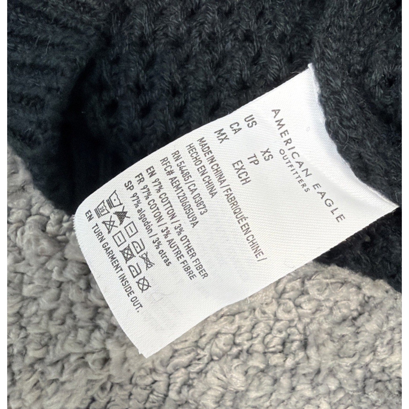 American Eagle Sweater Womens XS Black Crop Crochet Cotton Long Sleeve New