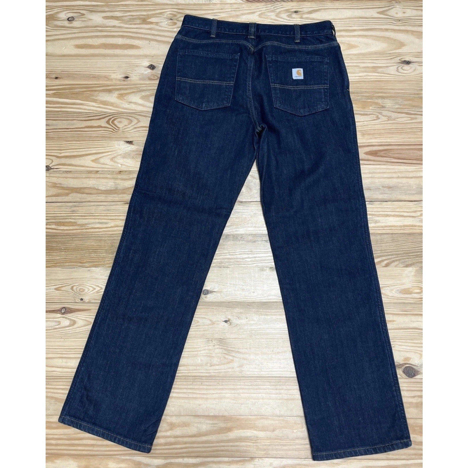 Carhartt Jeans Womens 10 Short Blue Flannel Lined Loose Fit Straight Leg Dark