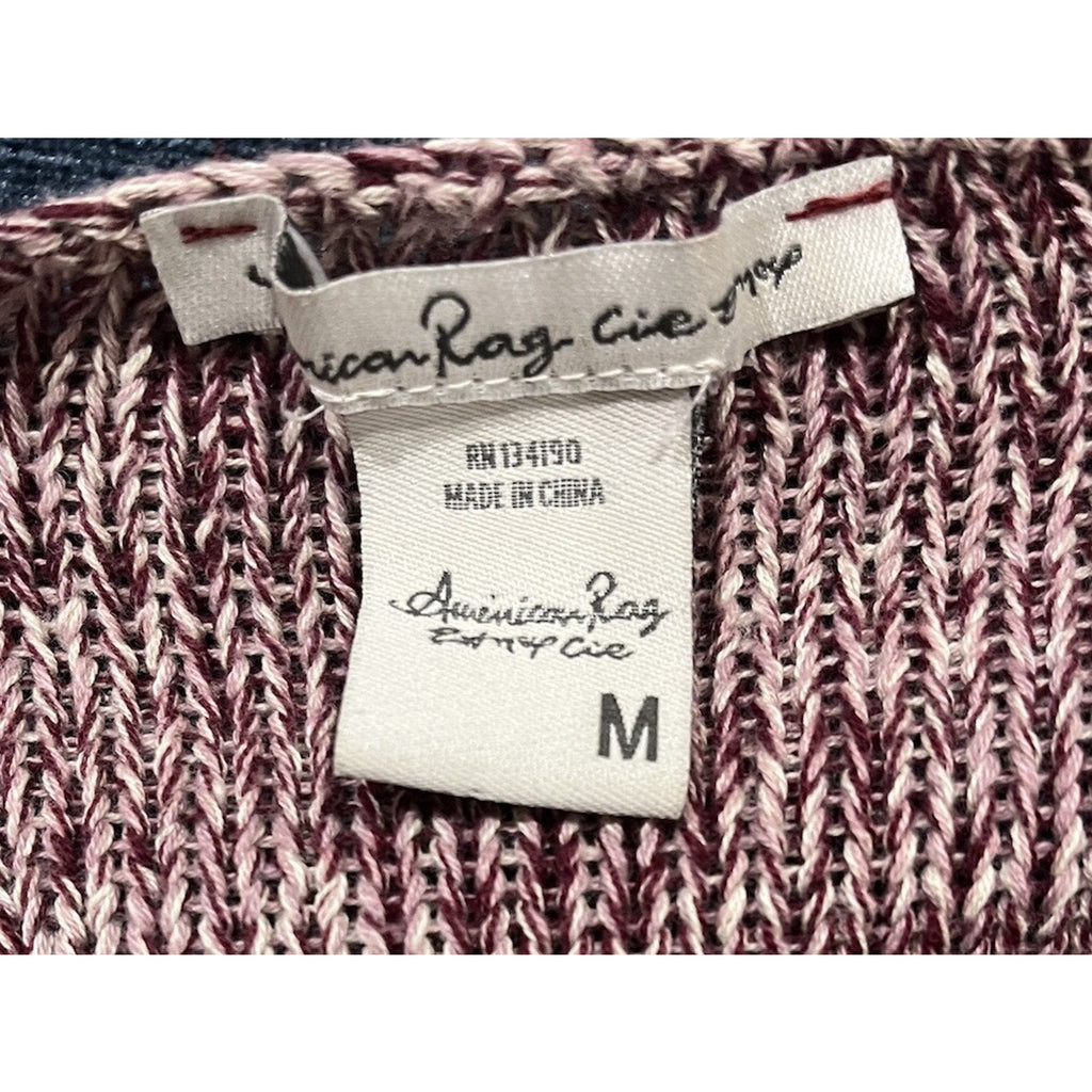 American Rag woman’s knit scoop neck fringe hem pullover sweater cranberry M