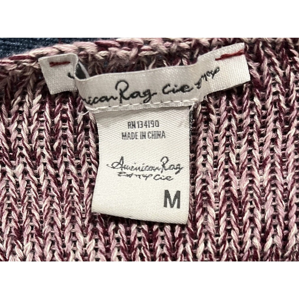 American Rag woman’s knit scoop neck fringe hem pullover sweater cranberry M