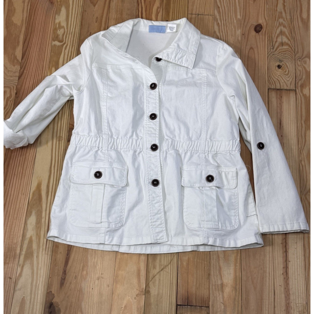Koret Button Front Jacket Women's Size 8 Petite White With Brown Buttons