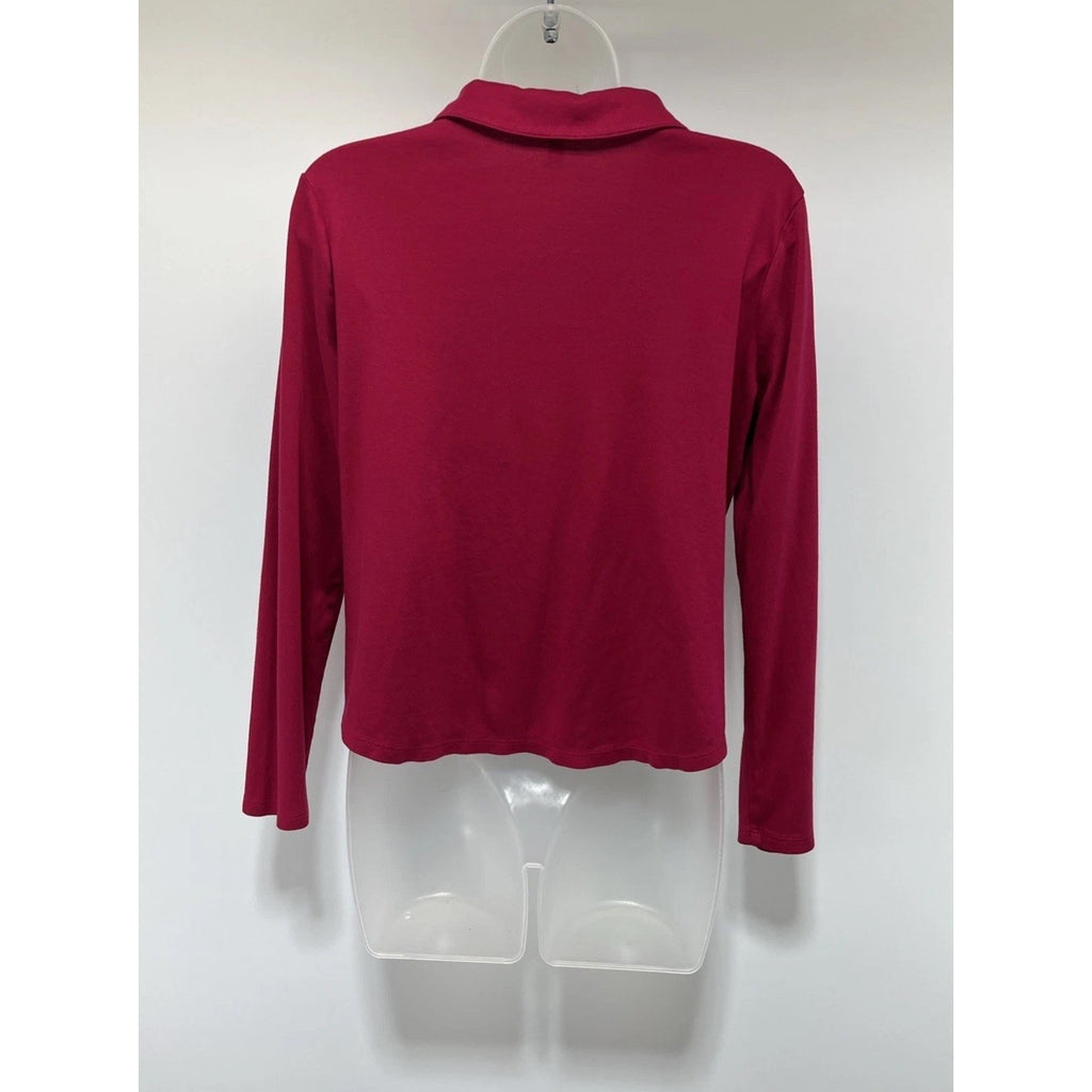 Womens Top Medium Petite Long Sleeve Pink Collared Magenta Pink Talbots