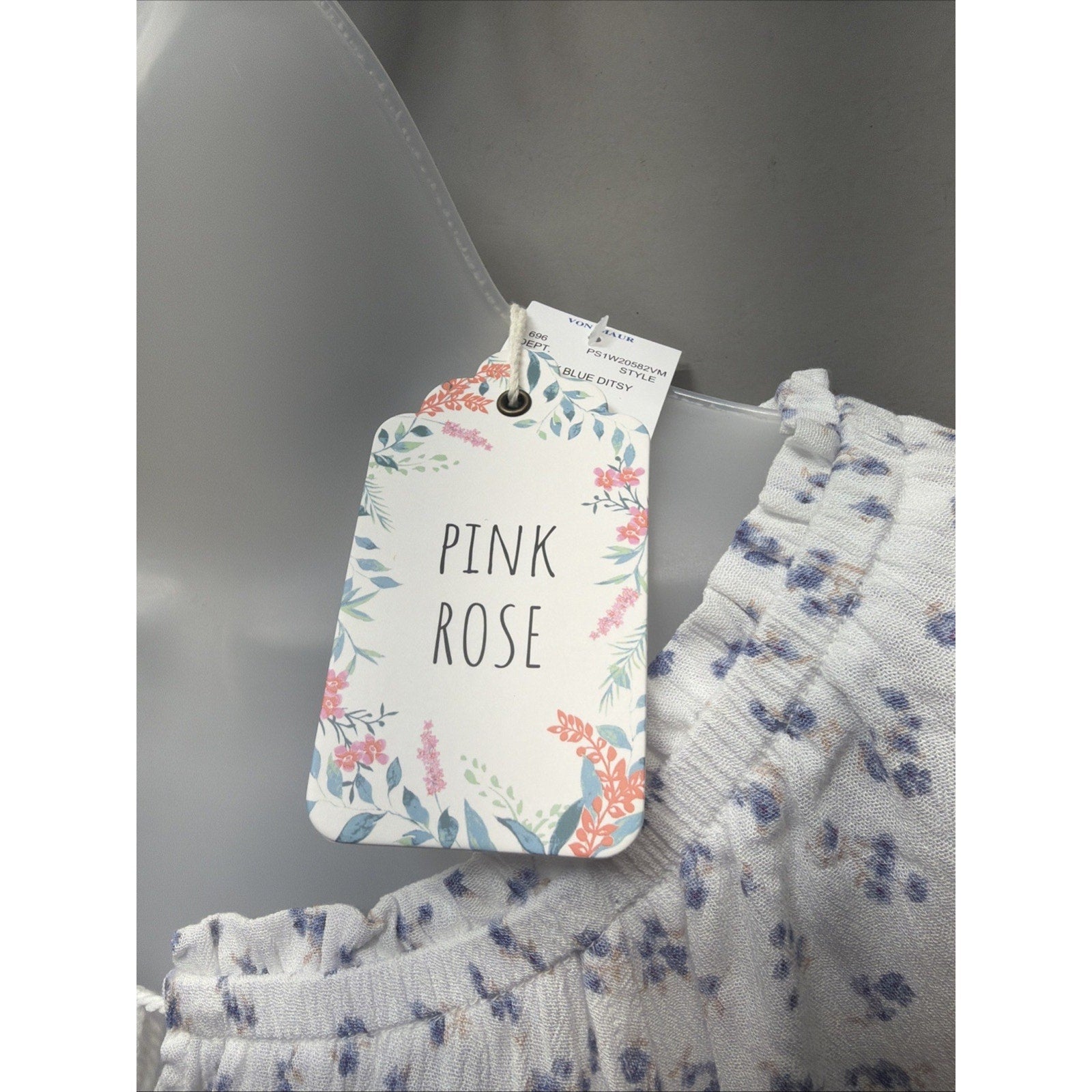 Pink Rose Floral White Bell Sleeve Blouse Women's Large Boho Casual New