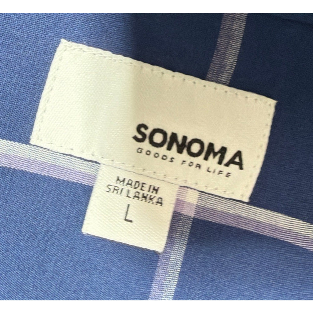 Sonoma Mens The Perfect Length Shirt Large Button Up Plaid Blue Shirt Preppy