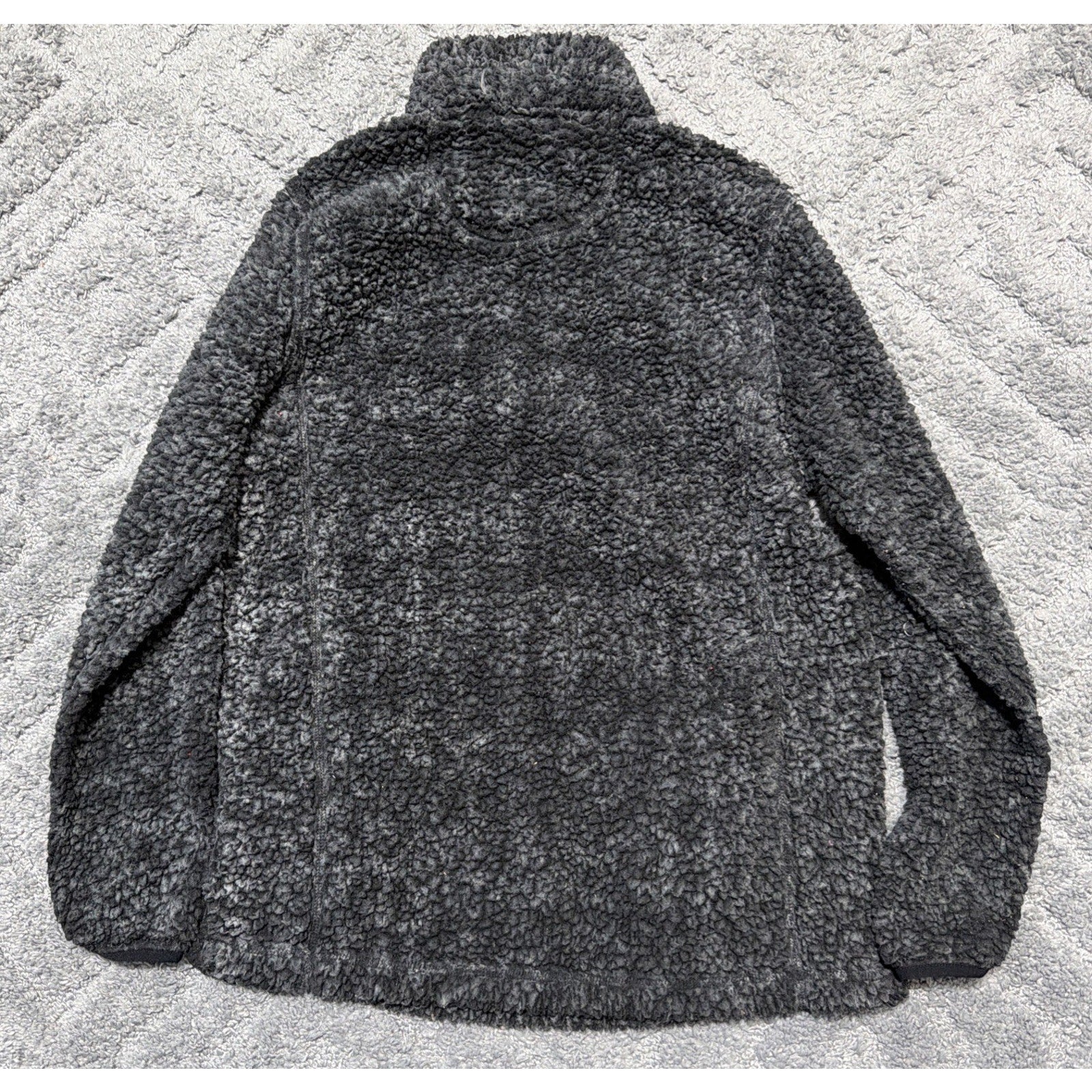 Katydid Black Grey Oversized Thick Sherpa Fleece Jacket 1/4 Zip Pullover Small