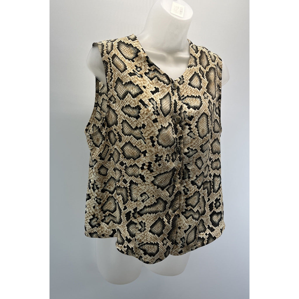 Vtg Bora Bora Top Woman Medium Leopard Print Sleeveless Button Up Made In USA