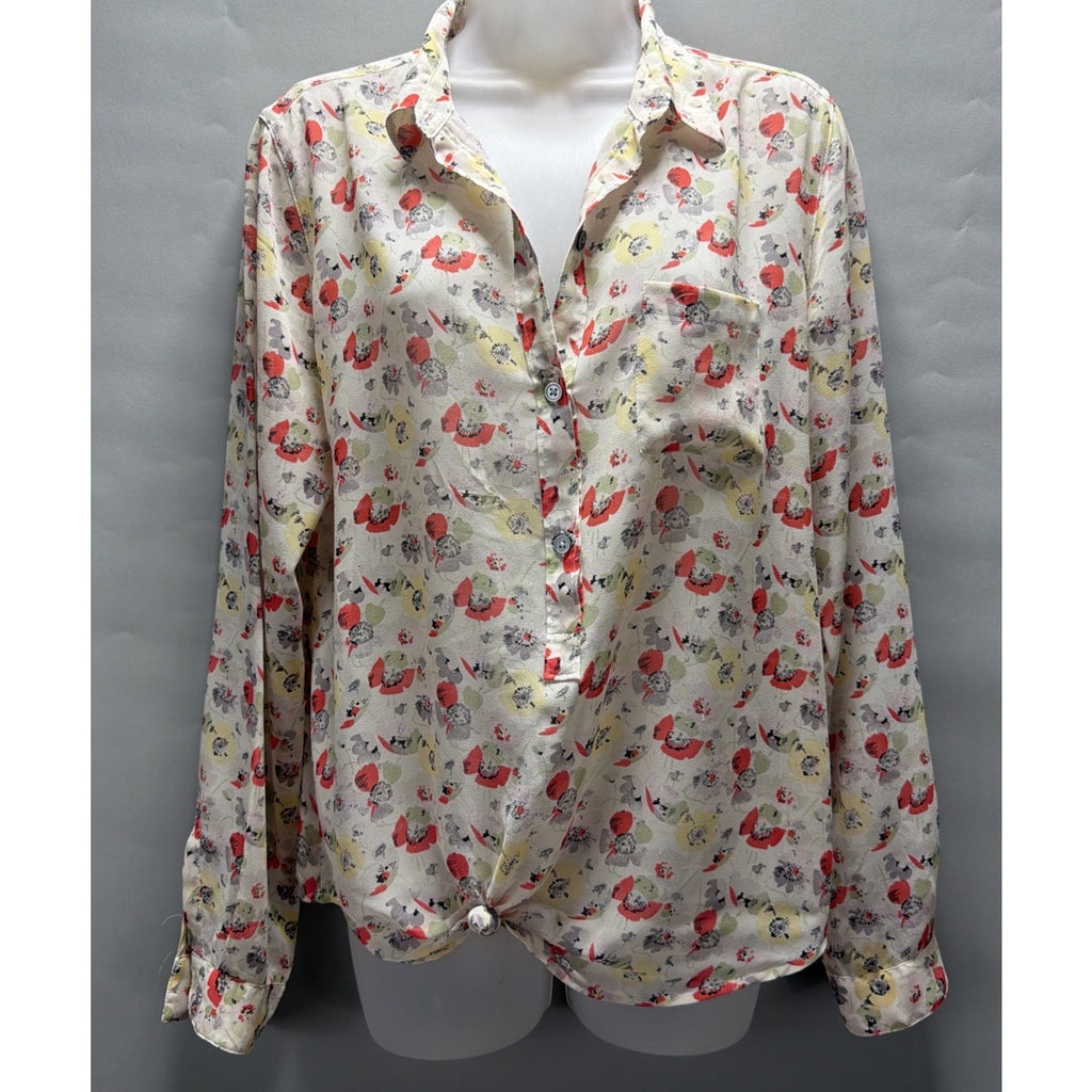 Ann Taylor Loft Shirt Floral Sheer Long Sleeve Medium