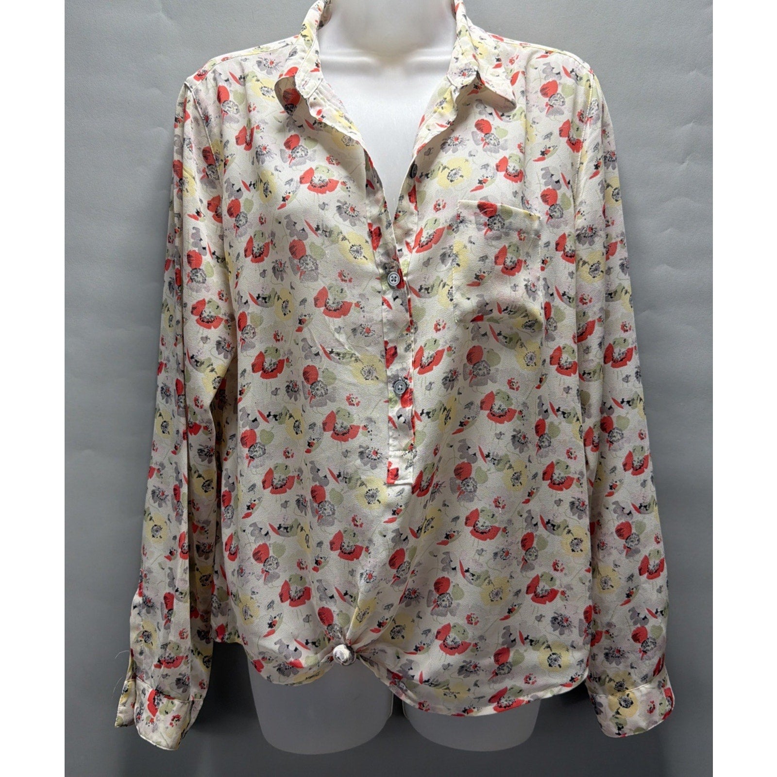 Ann Taylor Loft Shirt Floral Sheer Long Sleeve Medium