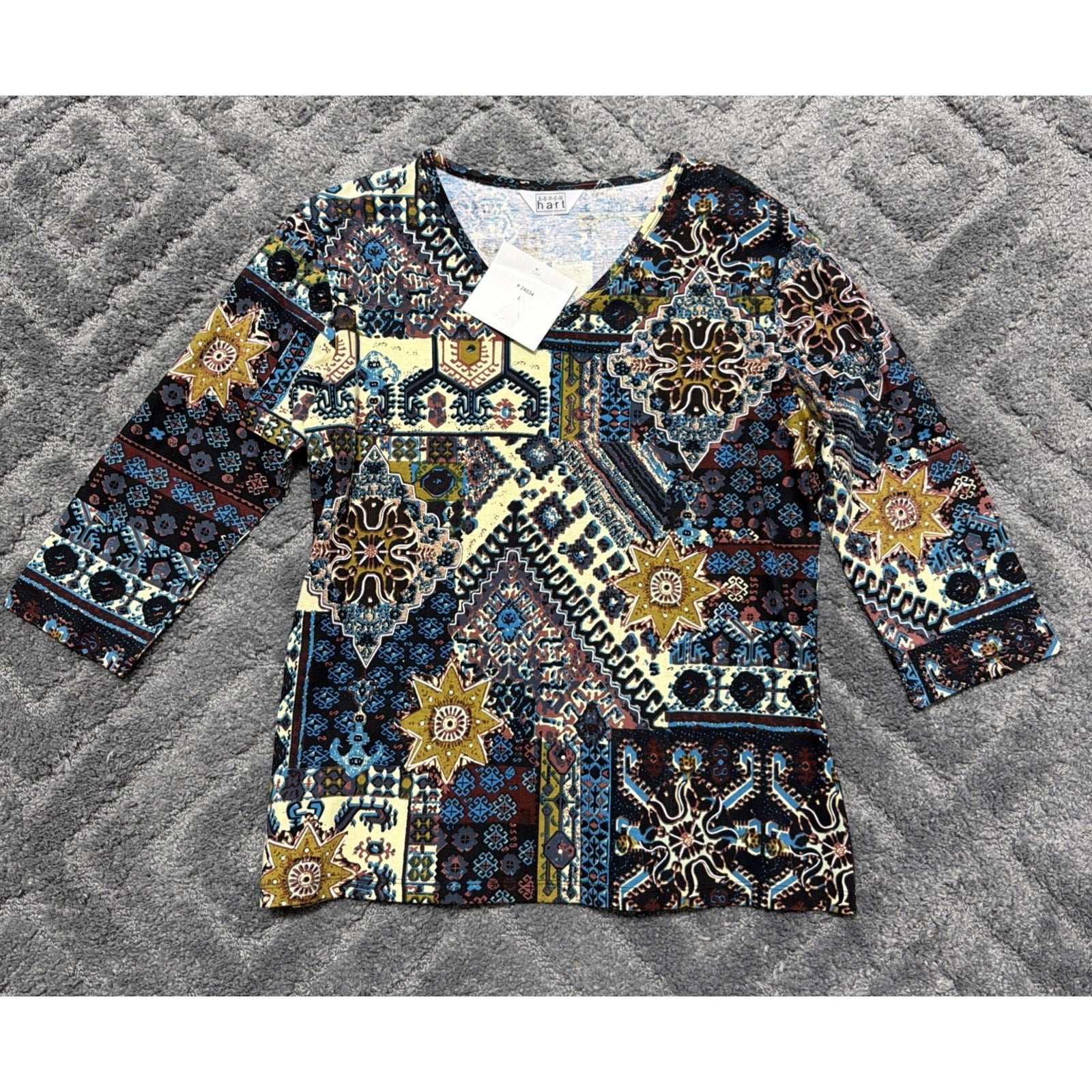 Vintage Keren Hart Womens Blouse Top L Multicolor Southwestern Art Studded New