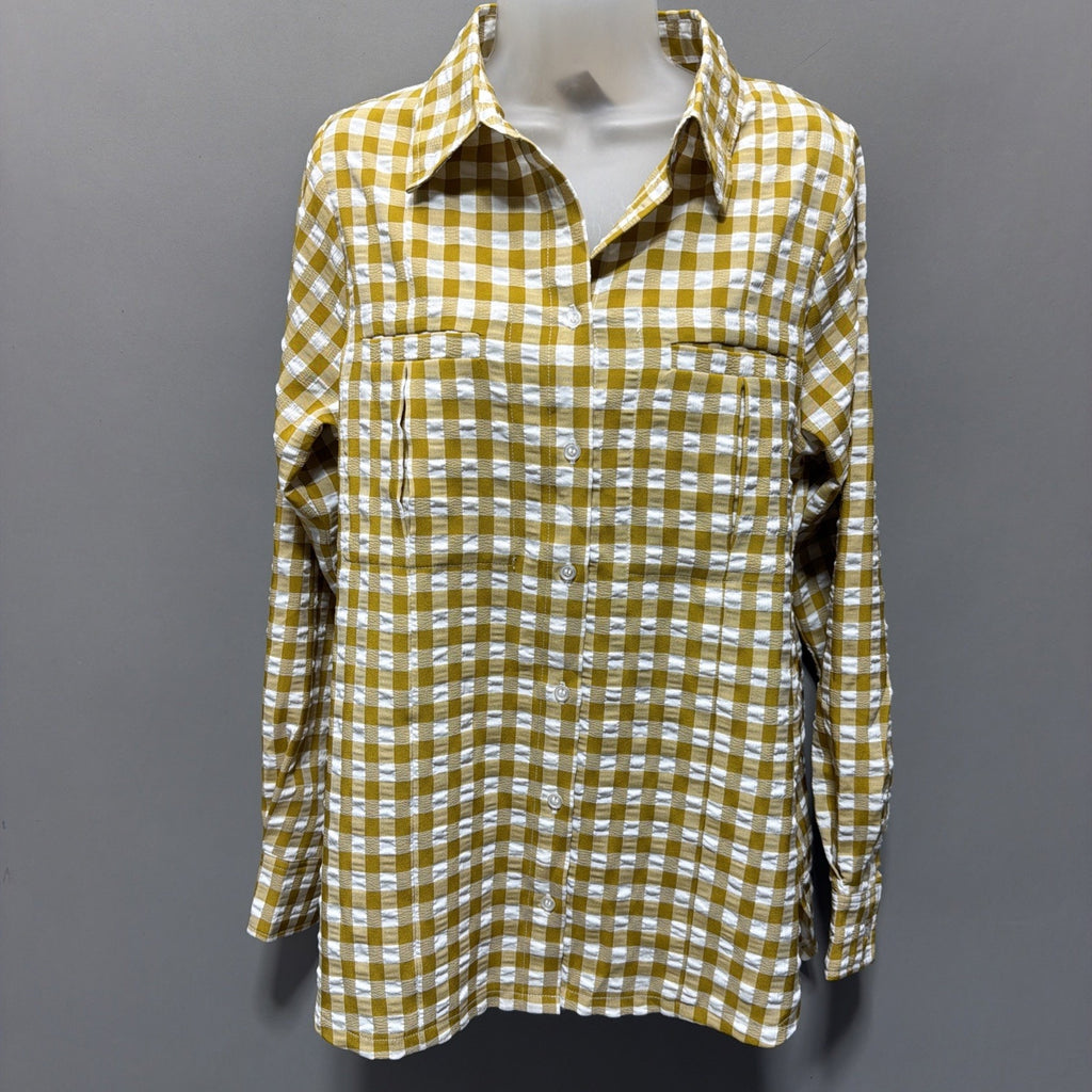 Buckle BKE Eased Flannel Shirt Womens M Yellow Plaid Long Sleeve Button Up NWT