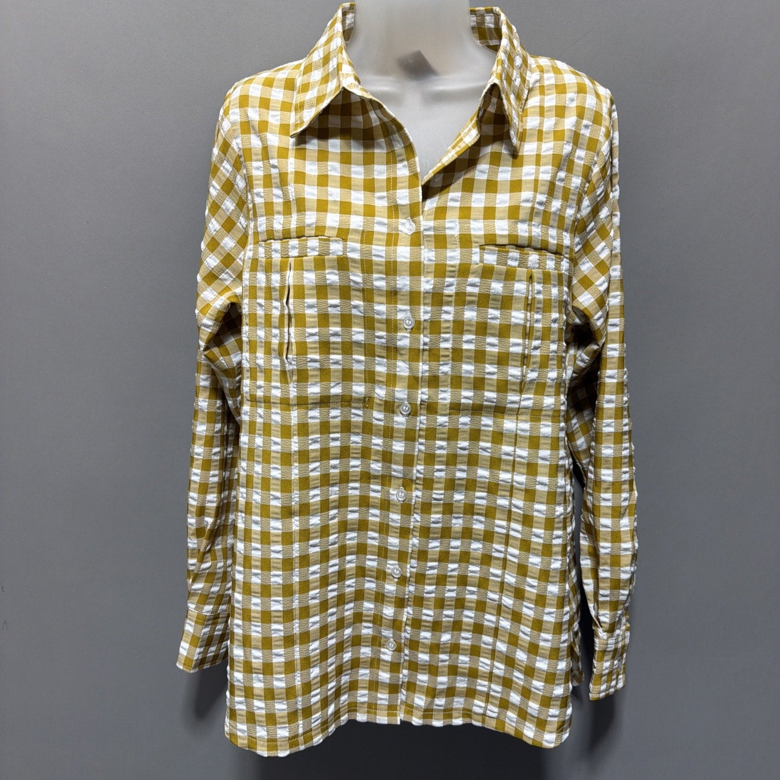 Buckle BKE Eased Flannel Shirt Womens M Yellow Plaid Long Sleeve Button Up NWT