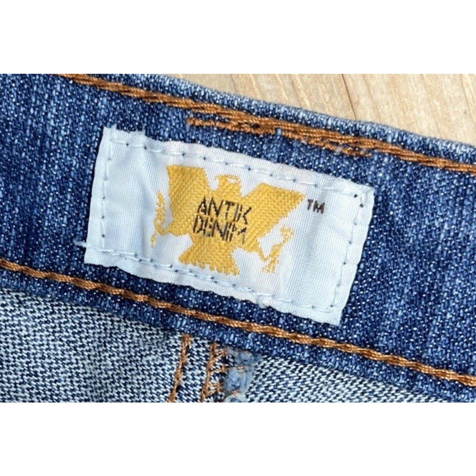 Antik Denim Women size 30 Distressed Bell Bottom Blue Jeans Stitching Southwest