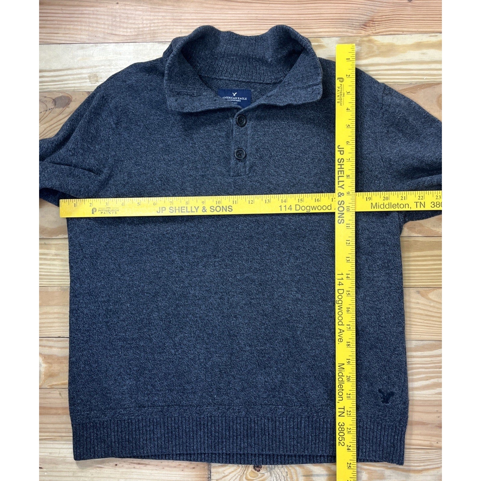 AMERICAN EAGLE Classic Fit Button Front Collar Gray Pullover Sweater Mens Size L