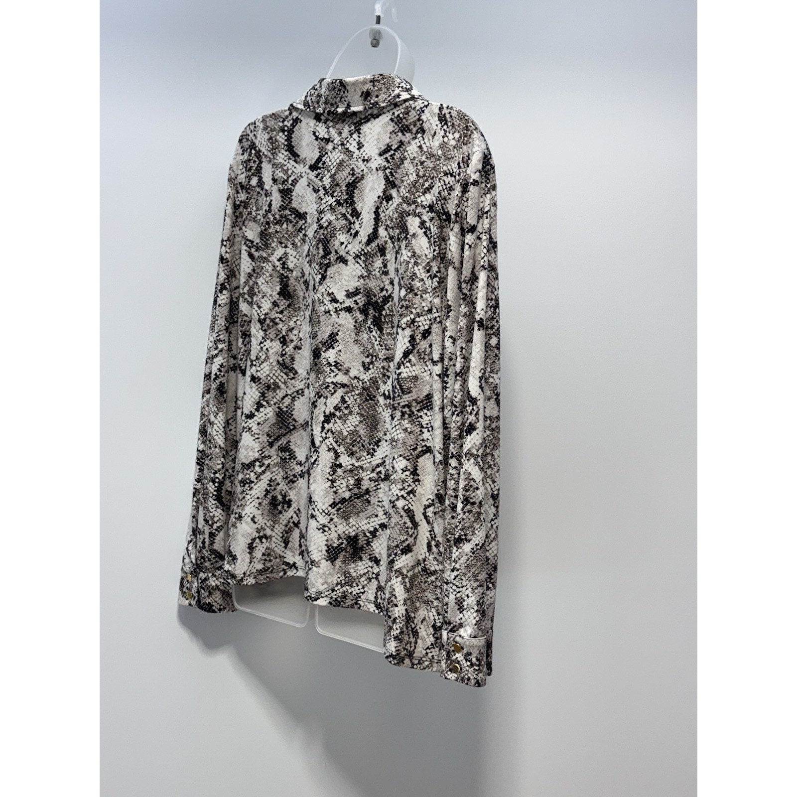 Calvin Klein Snakeskin Print Stretch Knit Gold Buttons Ivory Brown Women’s 1X