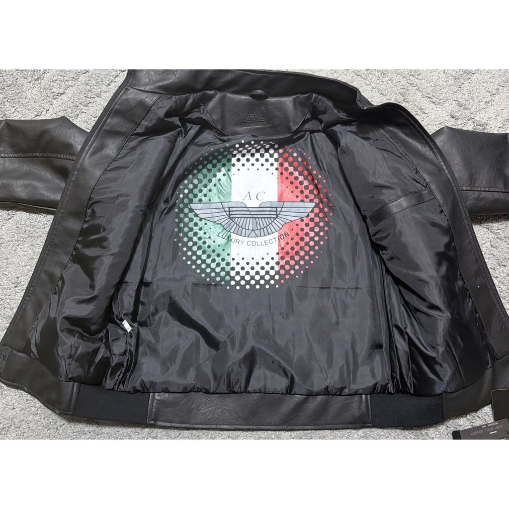 AC Luxury Collection Jacket Women Med Black Faux Leather Full Zip Made In Italy