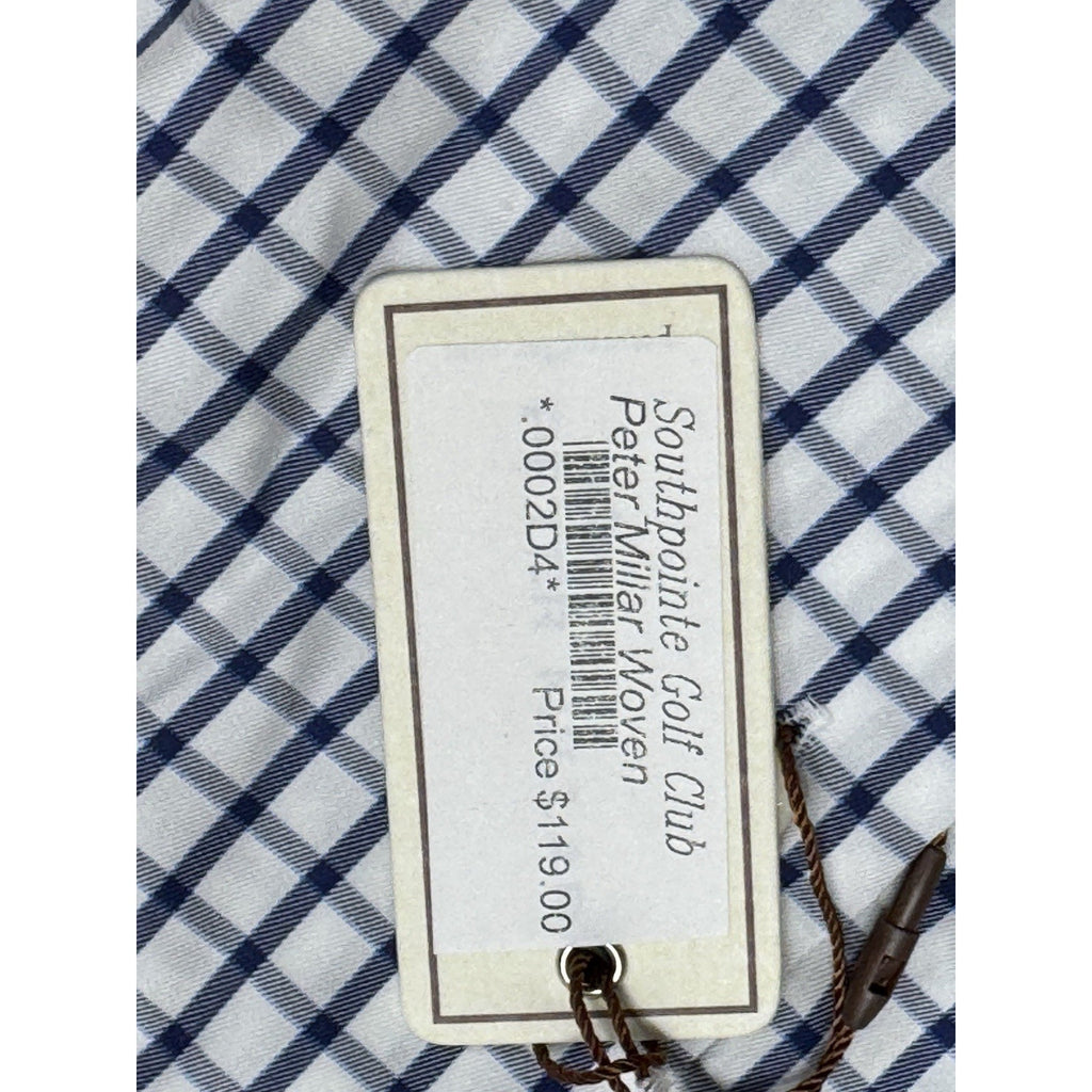 Peter Millar Crown Soft Cotton Silk White Blue Plaid Shirt Men’s Small NWT
