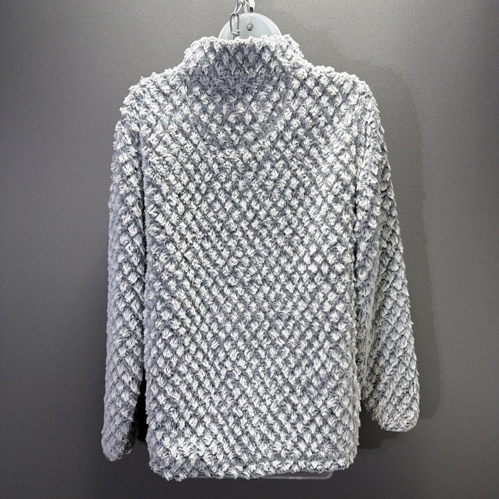 Women's Simply Southern White Gray Diamond Sherpa 1/4 Zip Pullover Fleece Size S