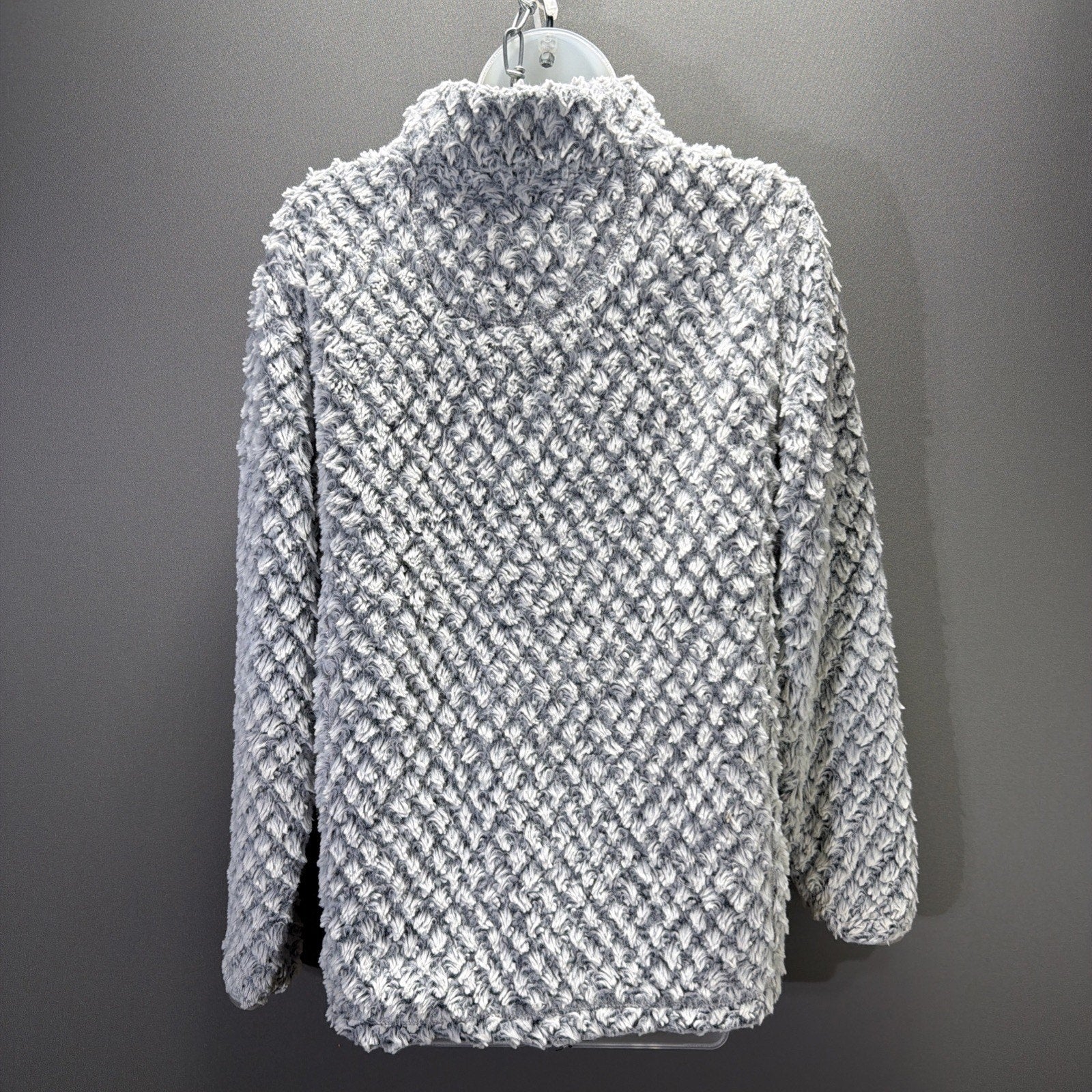 Women's Simply Southern White Gray Diamond Sherpa 1/4 Zip Pullover Fleece Size S