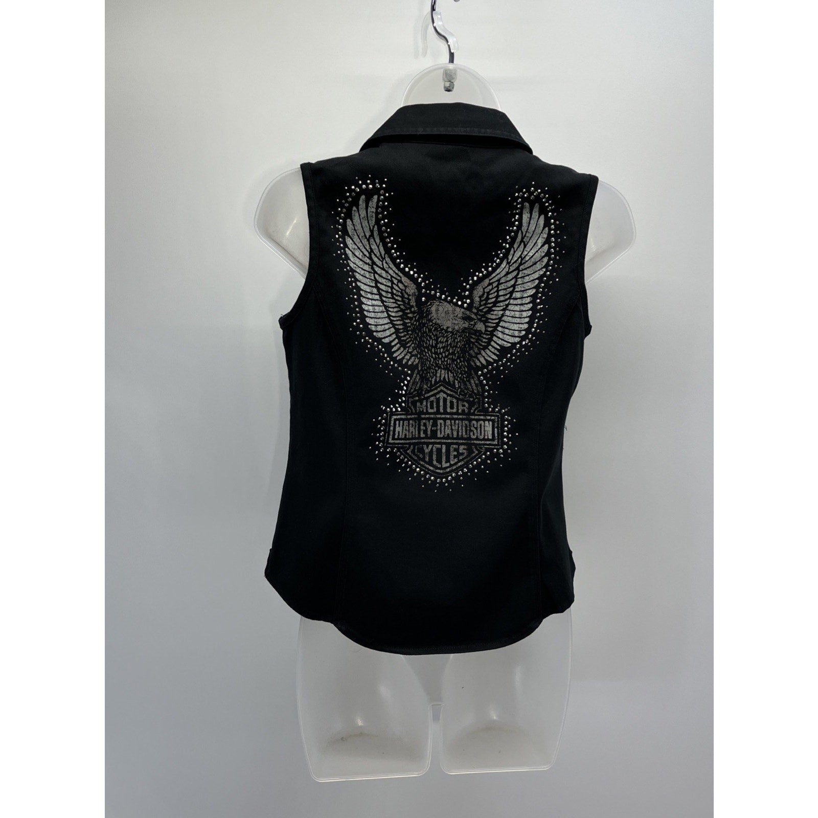 Harley Davidson Studded Rhinestones Denim Vest Size S Full Zip Front