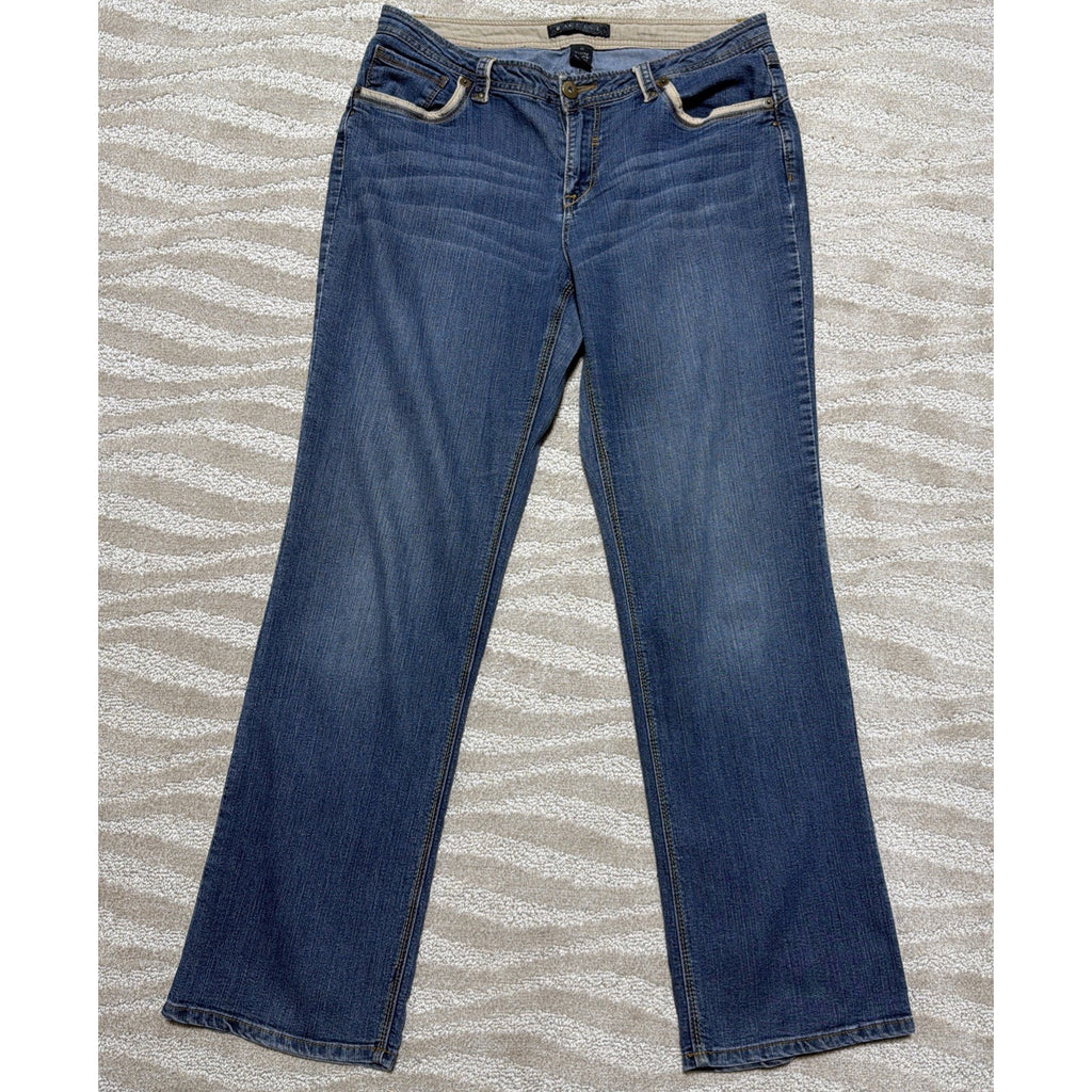 Baccini Womens Mid Rise Straight Leg Embroidered Blue Denim Jeans 5 POCKE Sze 10